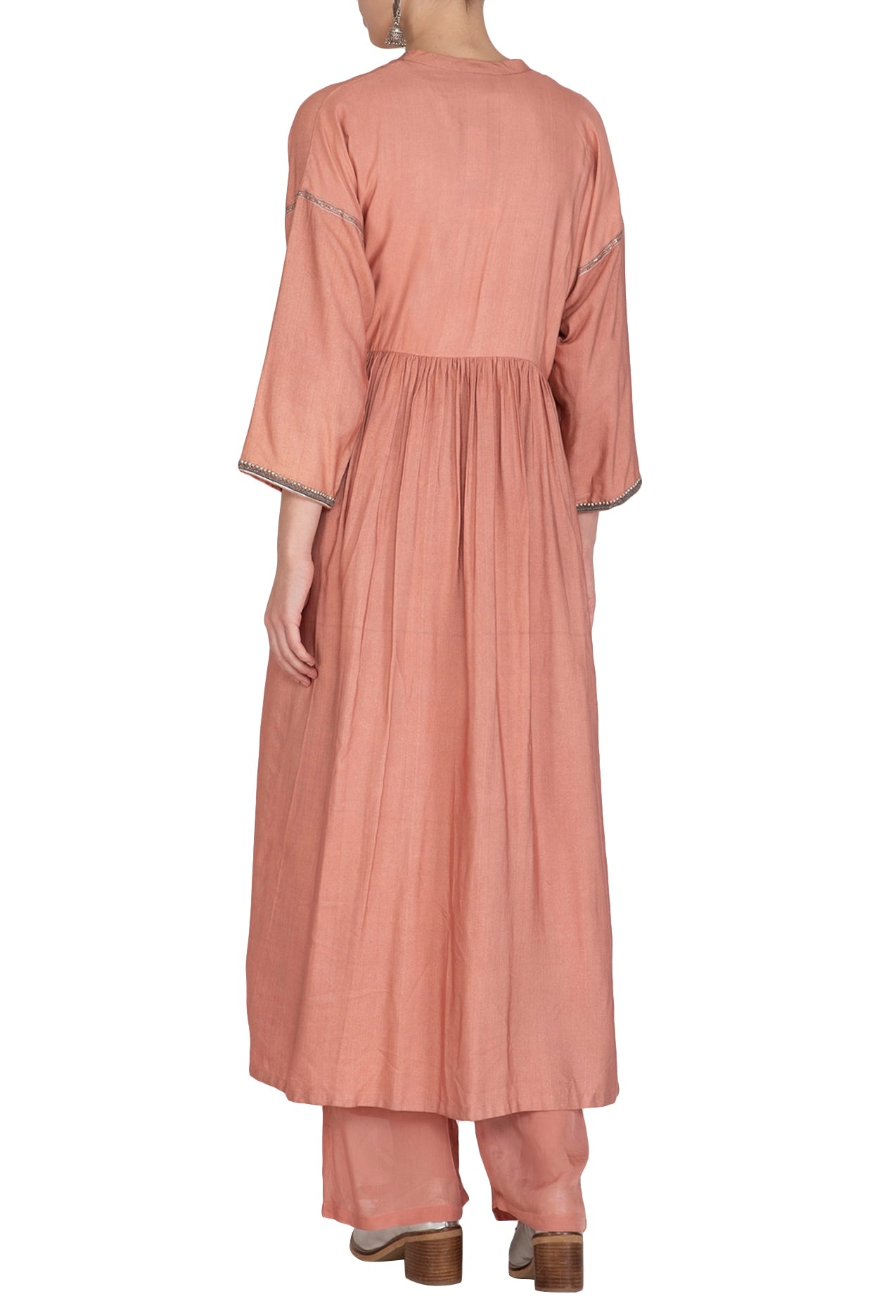 Copper Embroidered Tie-Up Shrug With Crop Top & Palazzo Pants