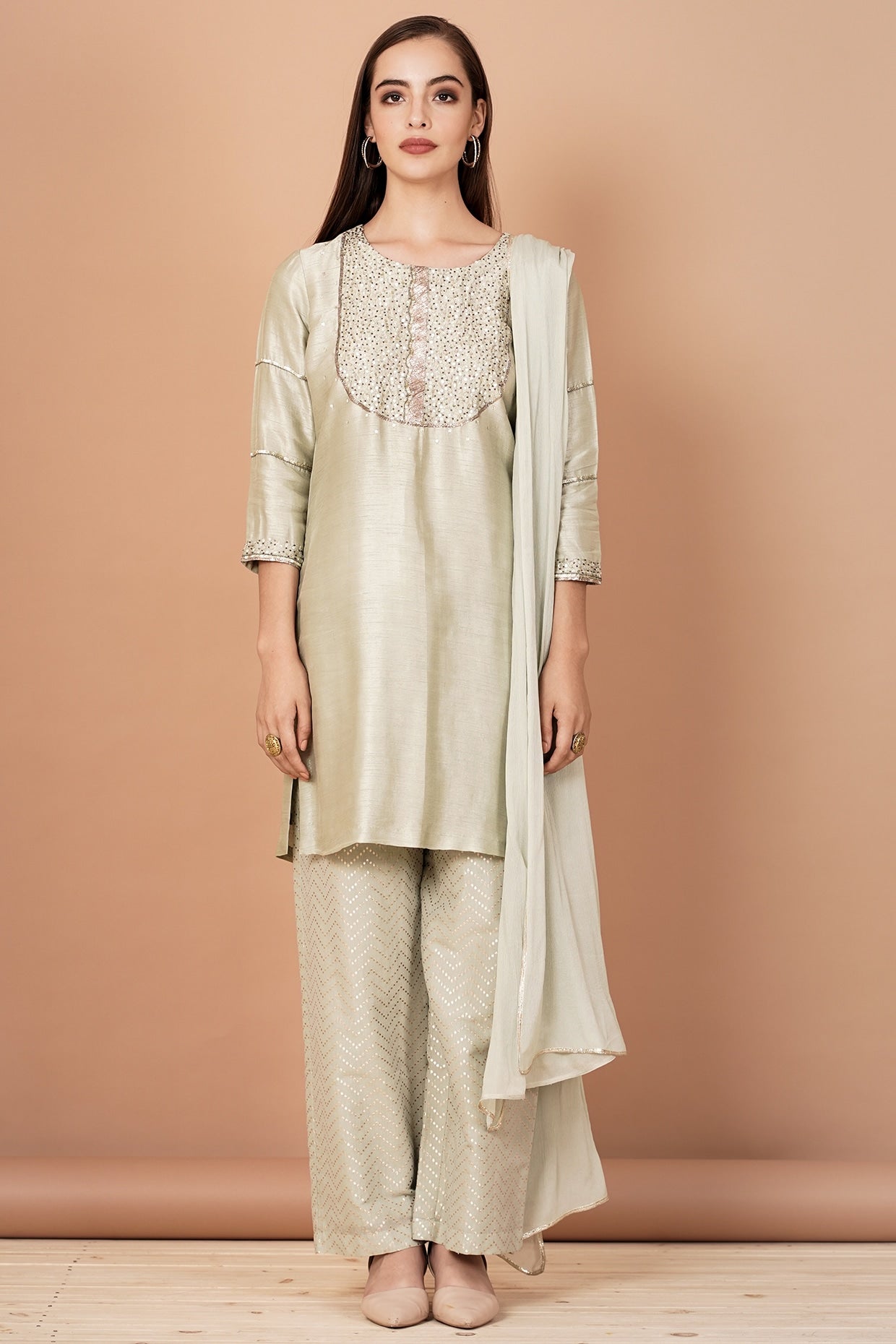 Sage Green Embroidered Kurta Set