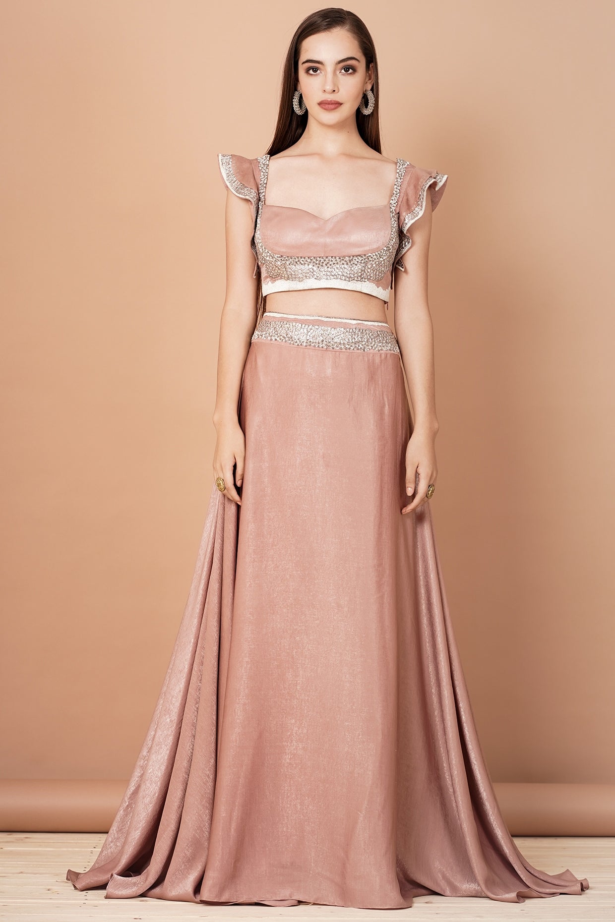 Nude Peach Embroidered Lehenga Set