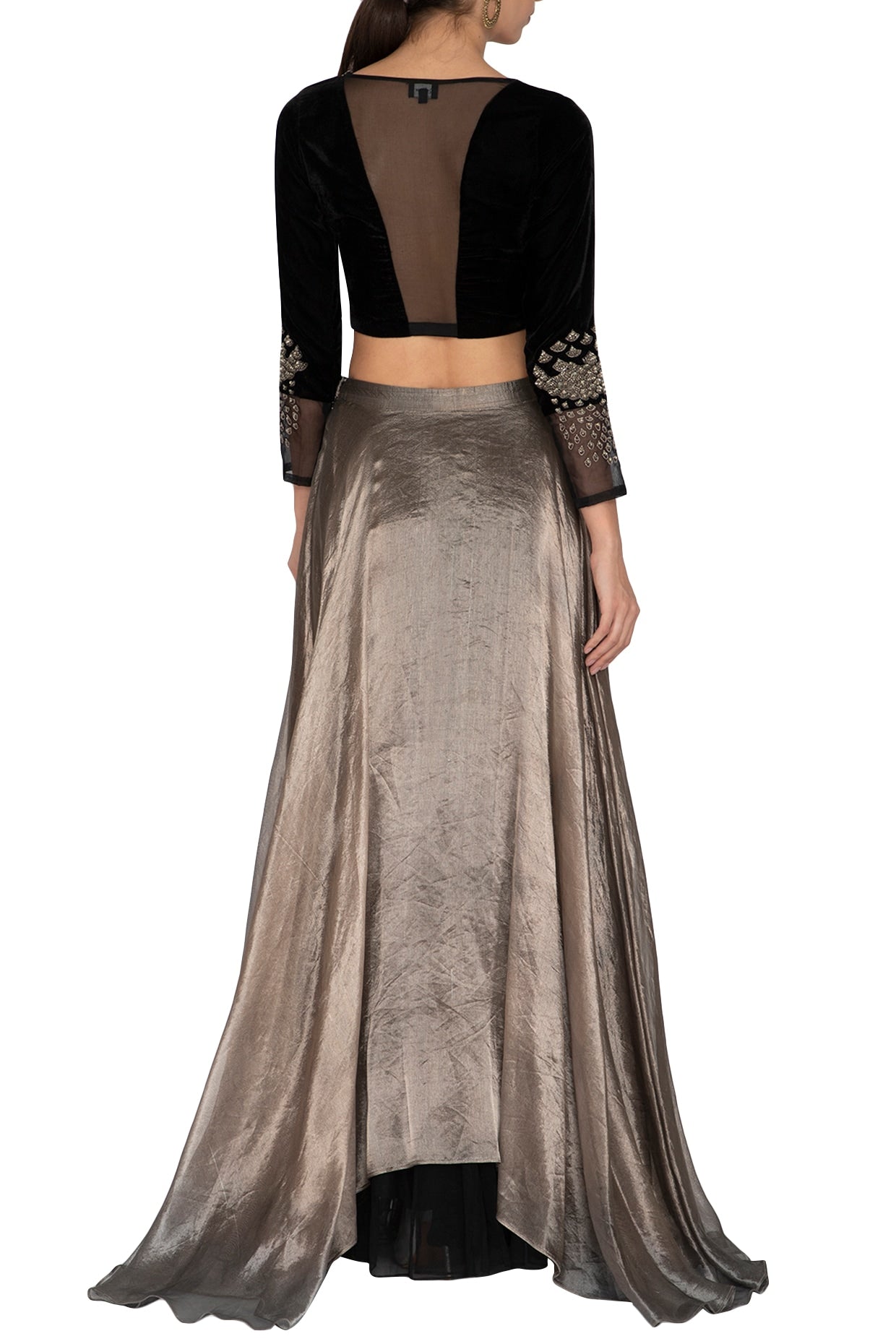 Black & Metallic Grey Embroidered Lehenga Set