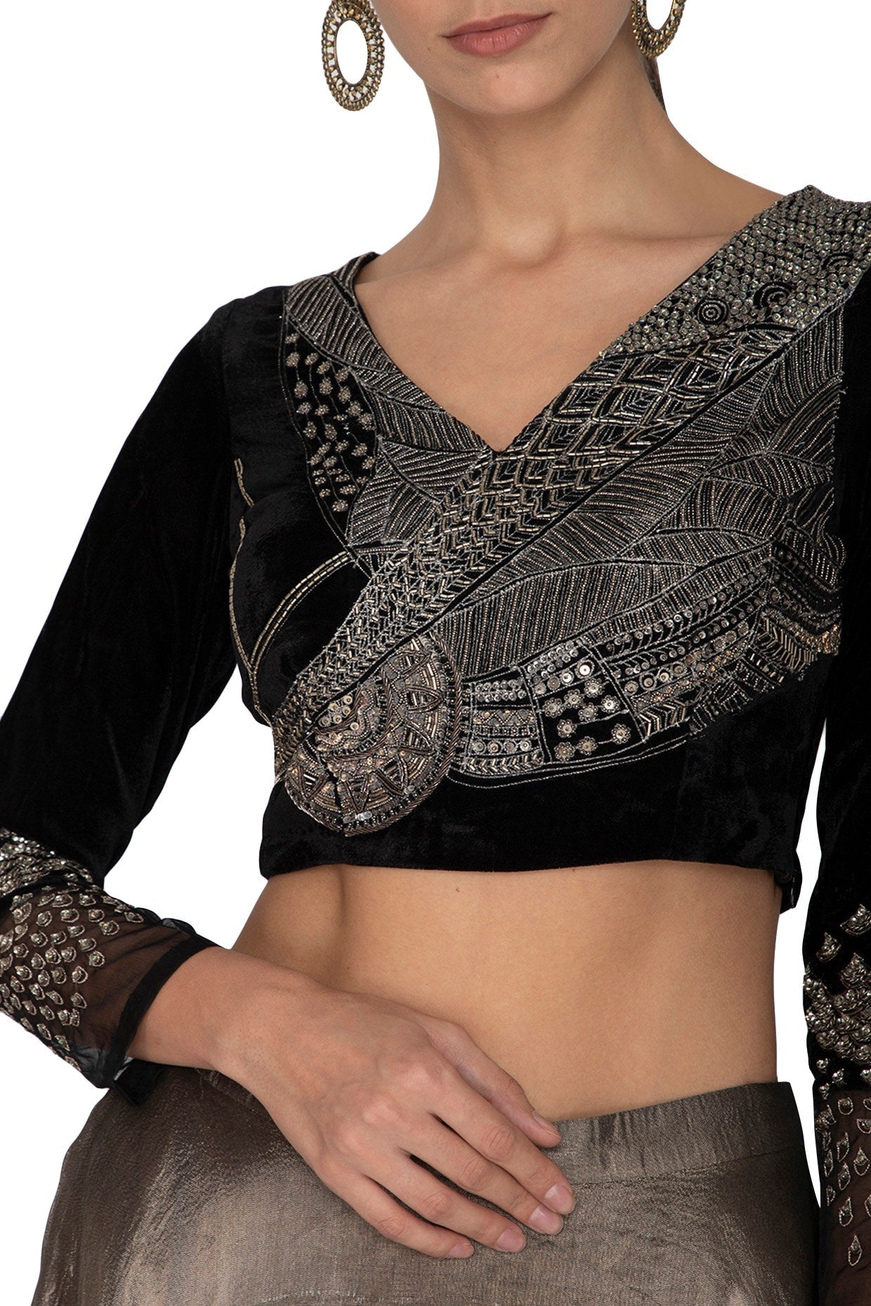 Black & Metallic Grey Embroidered Lehenga Set