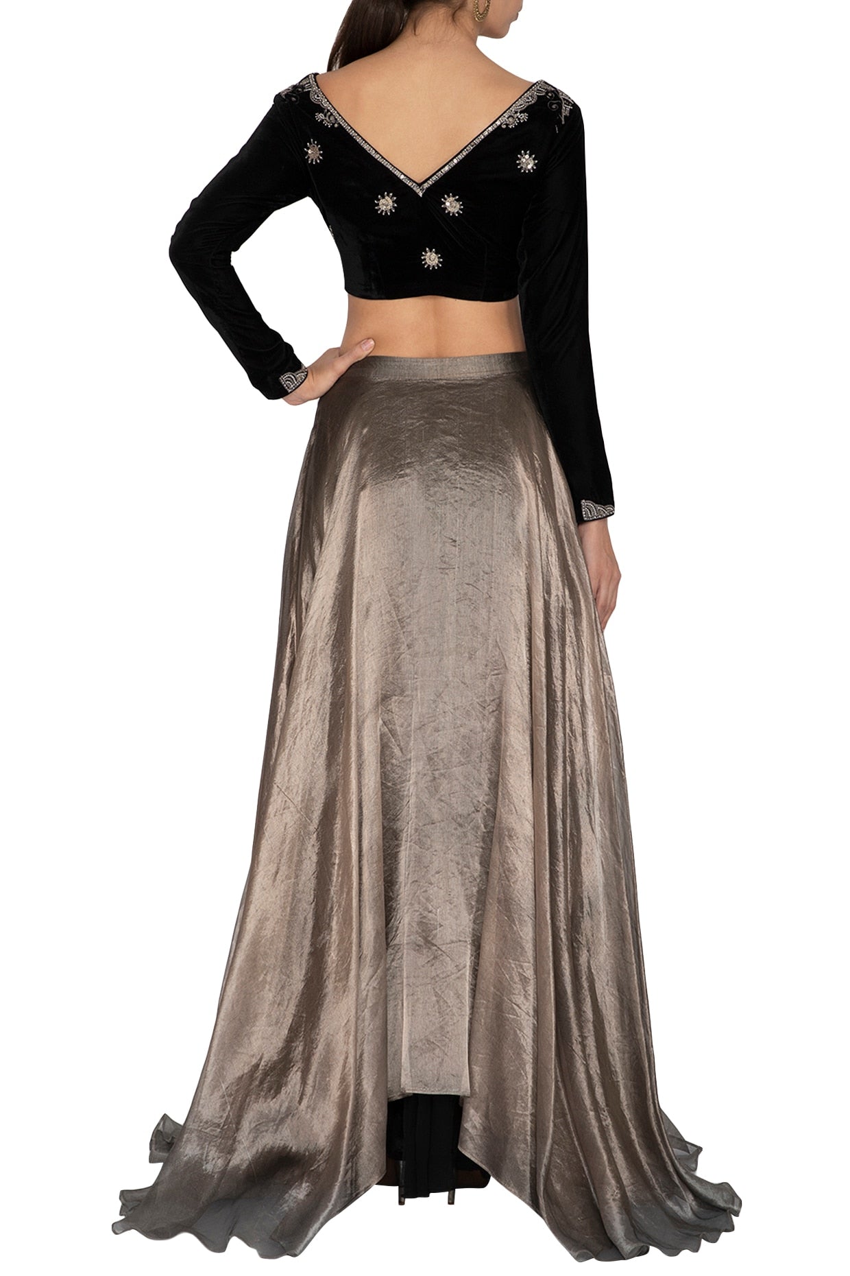 Black & Metallic Grey Hand Embroidered Lehenga Set