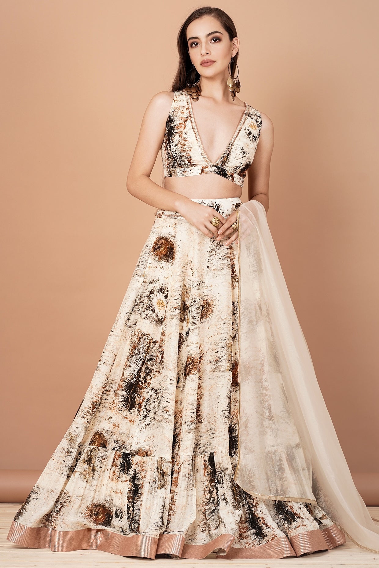 Off White Hand Painted & Embellished Lehenga Set