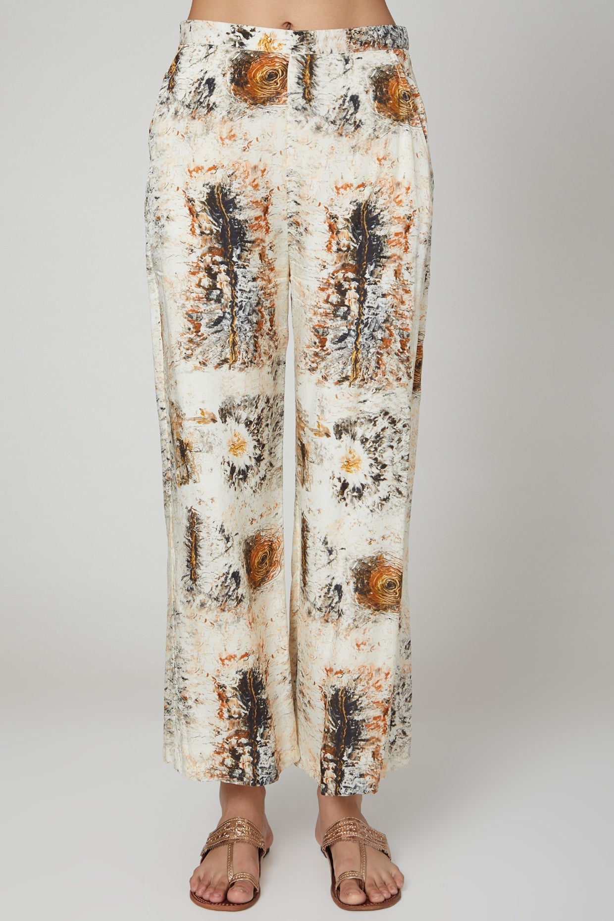 Beige & Brown Printed Tunic Set