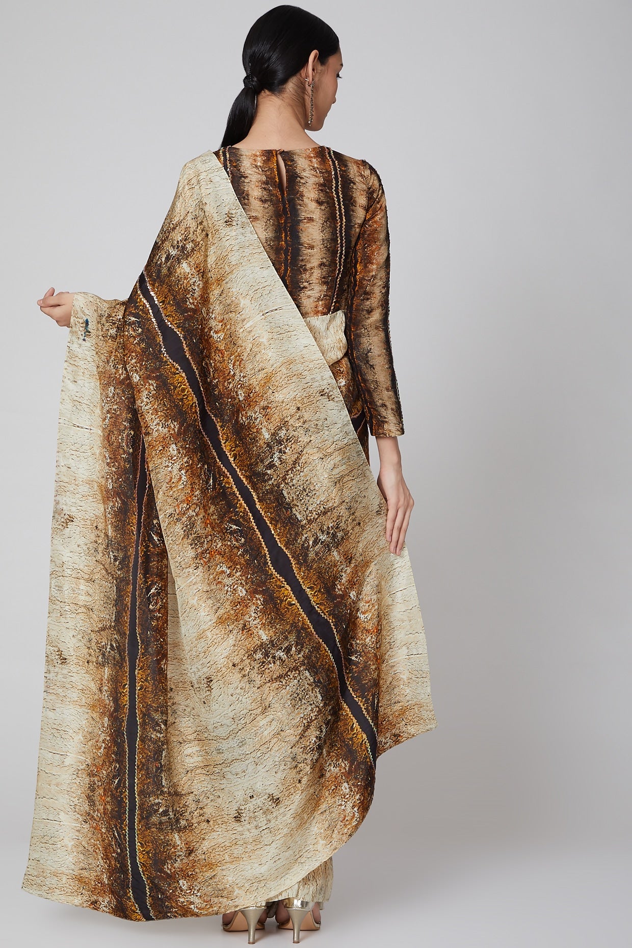 Brown Printed Saree Set