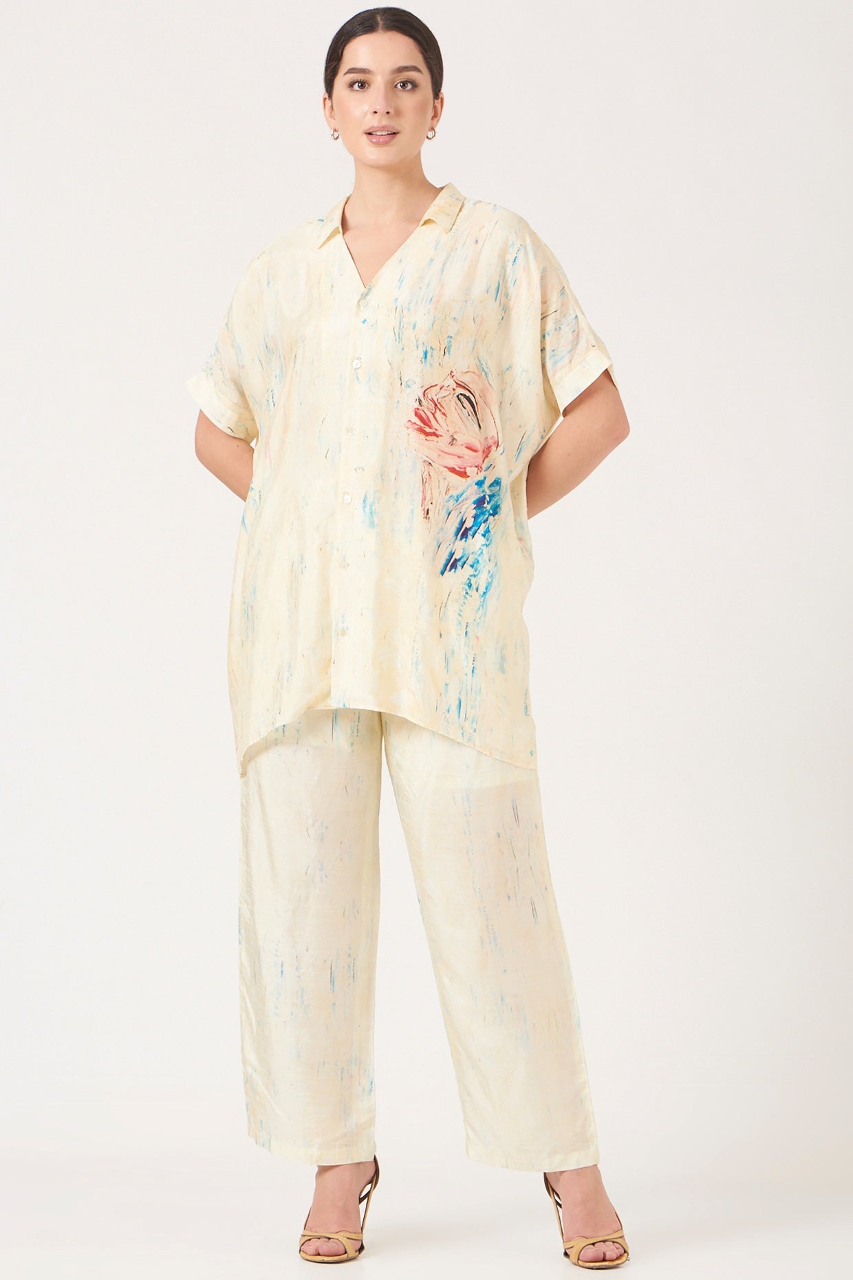 Off White Face Print Kaftan Top