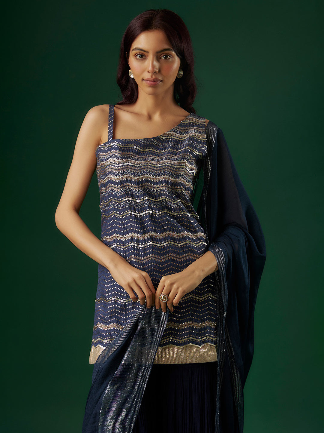 Cobalt Blue Brocade Sharara Set