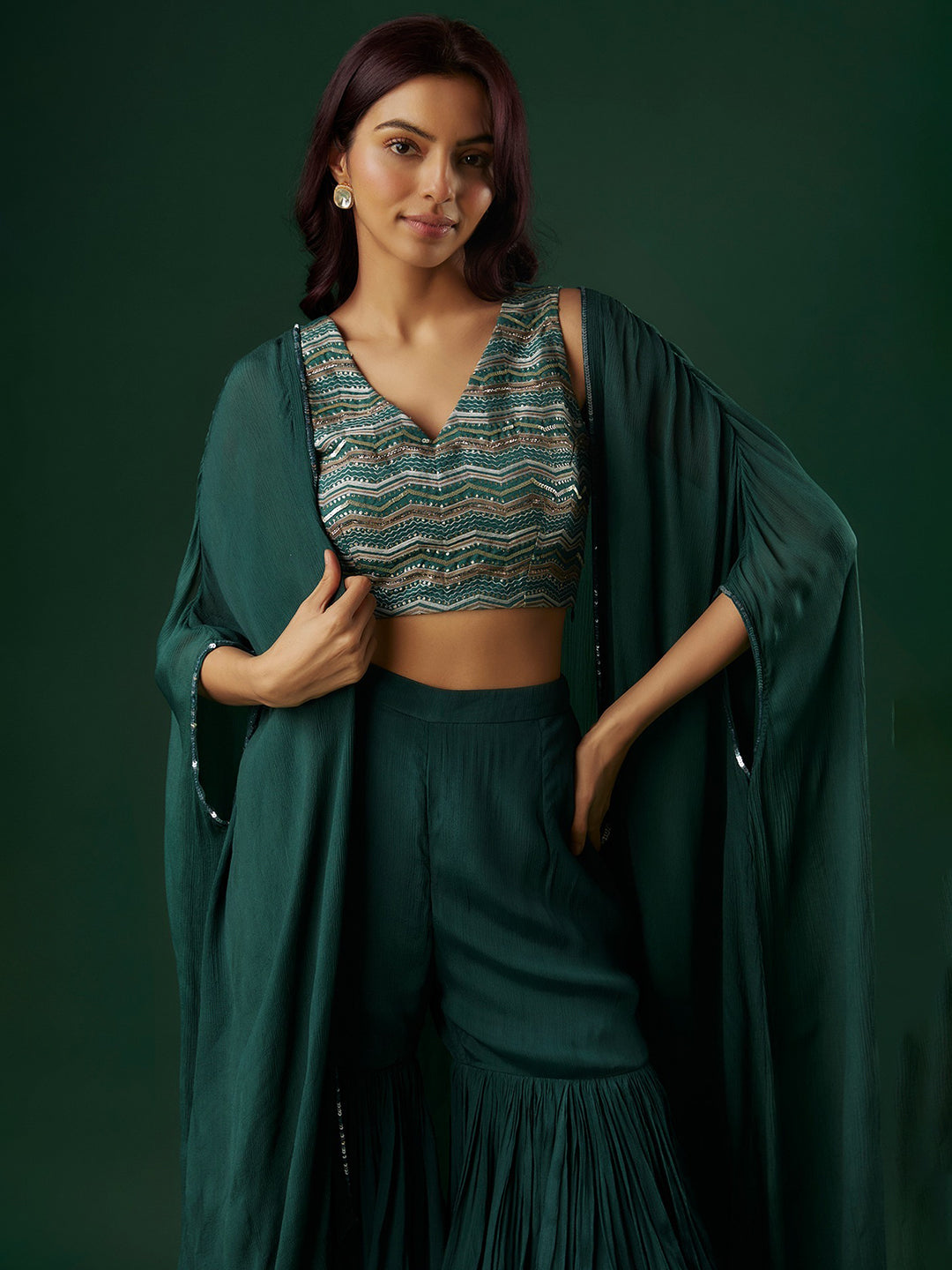 Deep Green Chinon Sharara Set