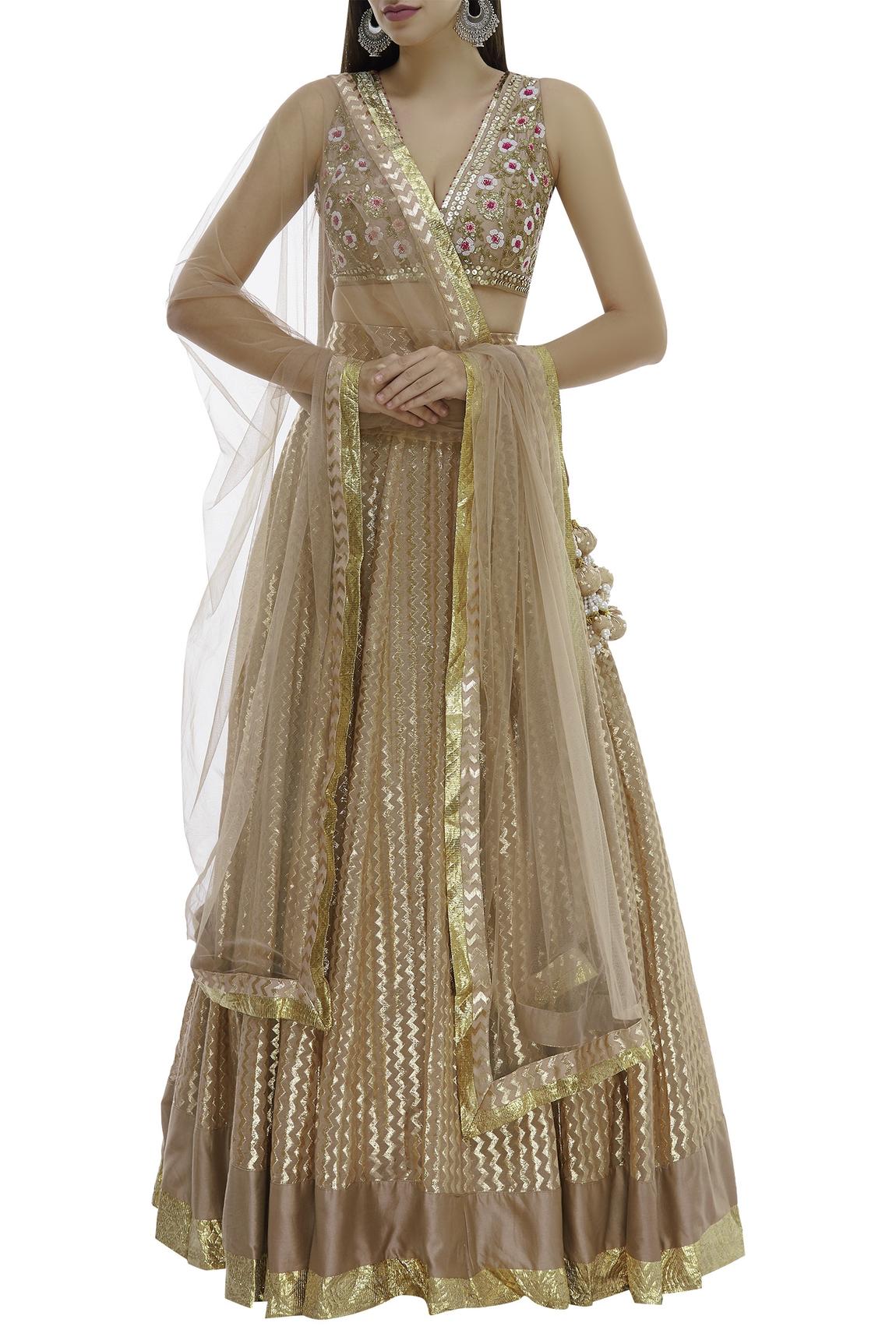 Beige Chanderi Lehenga Set