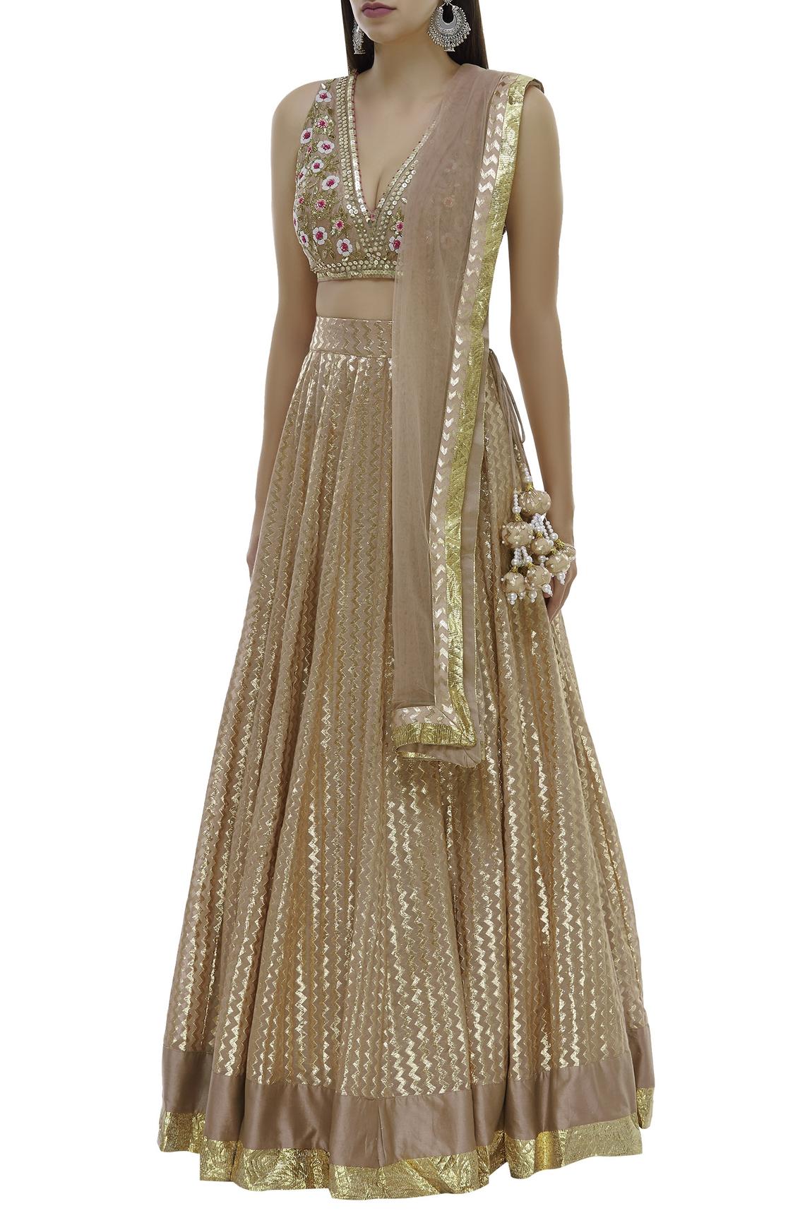 Beige Chanderi Lehenga Set