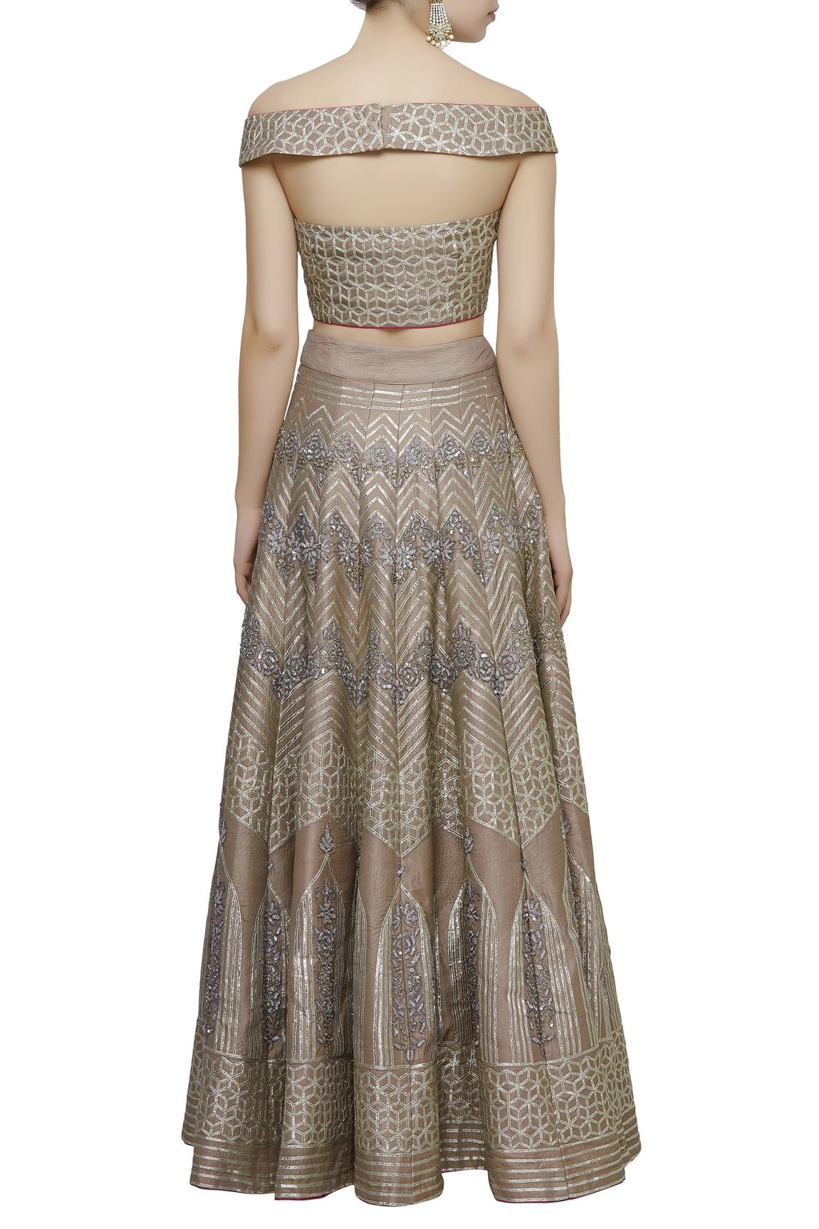 Beige Silk Embroidered Lehenga Set