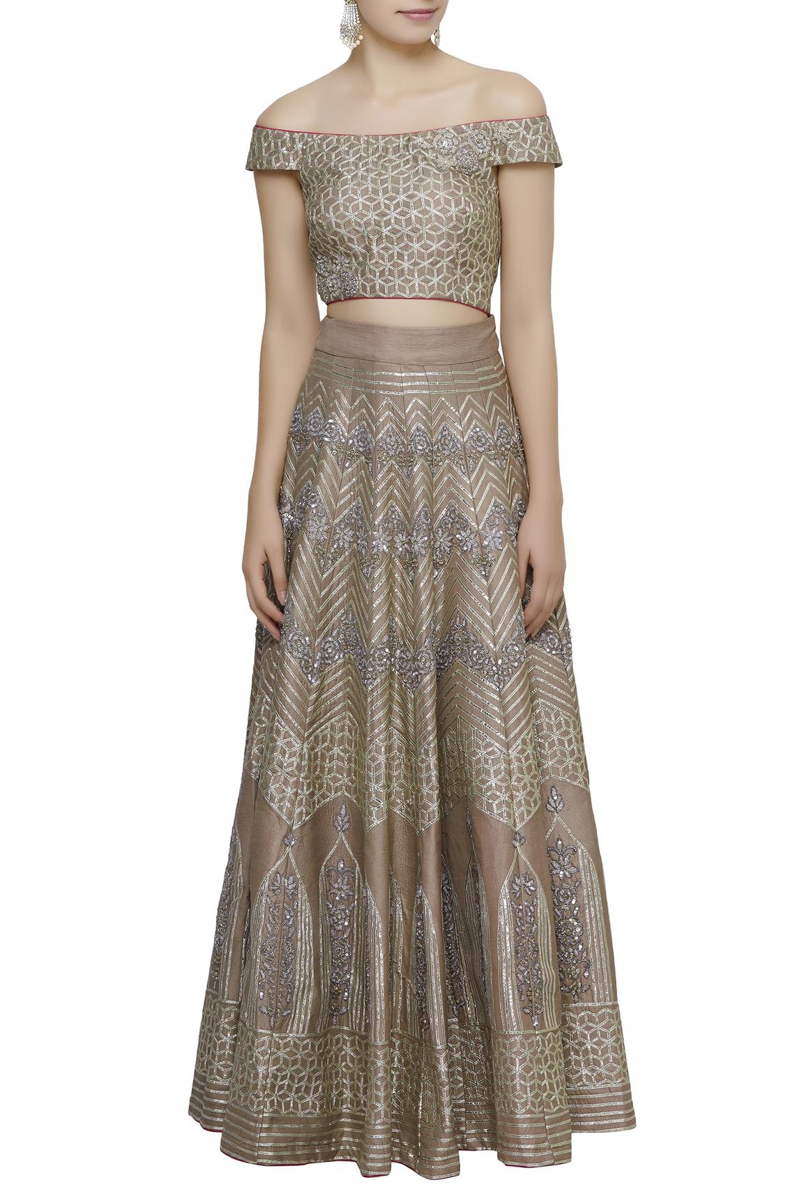 Beige Silk Embroidered Lehenga Set