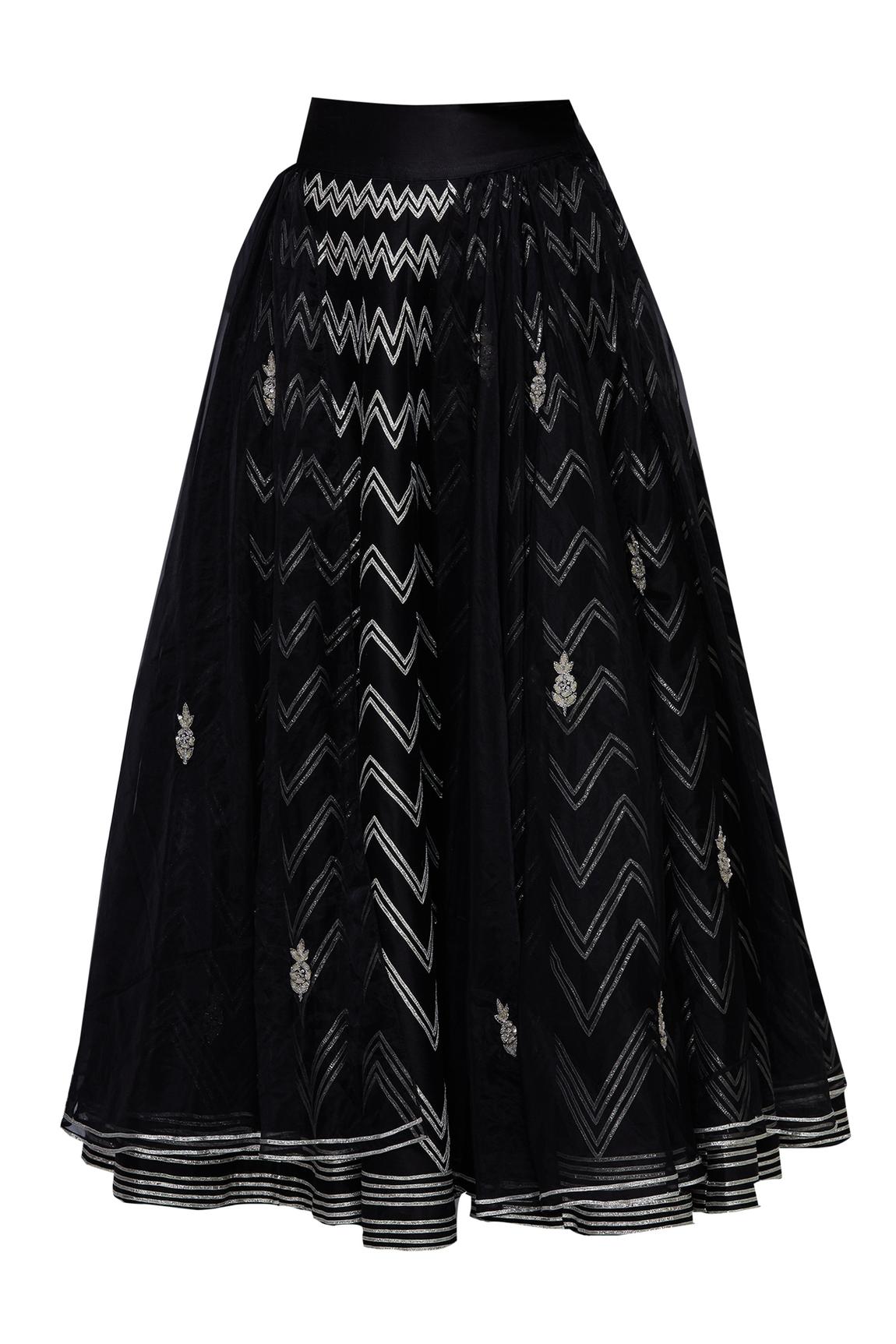 Black Chanderi Embroidered Lehenga Set