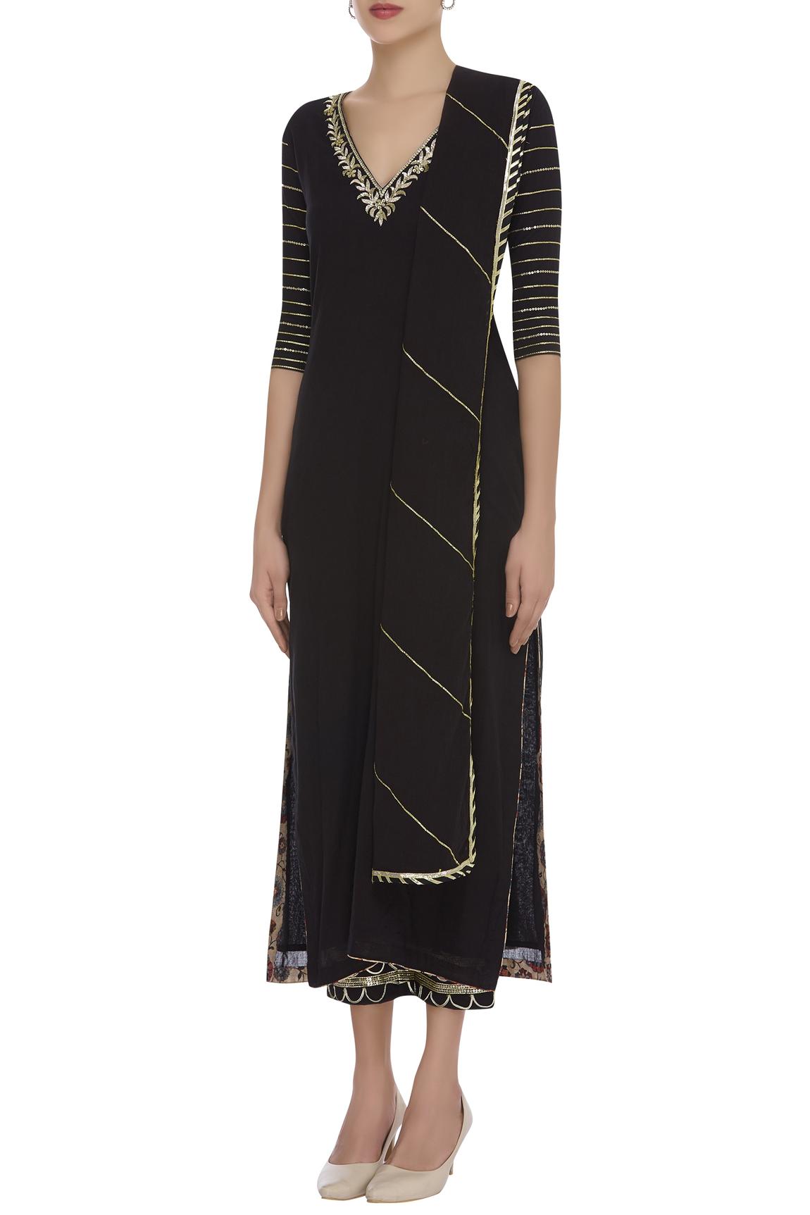 Black Gota And Mukaish Embroidered Kurta Set