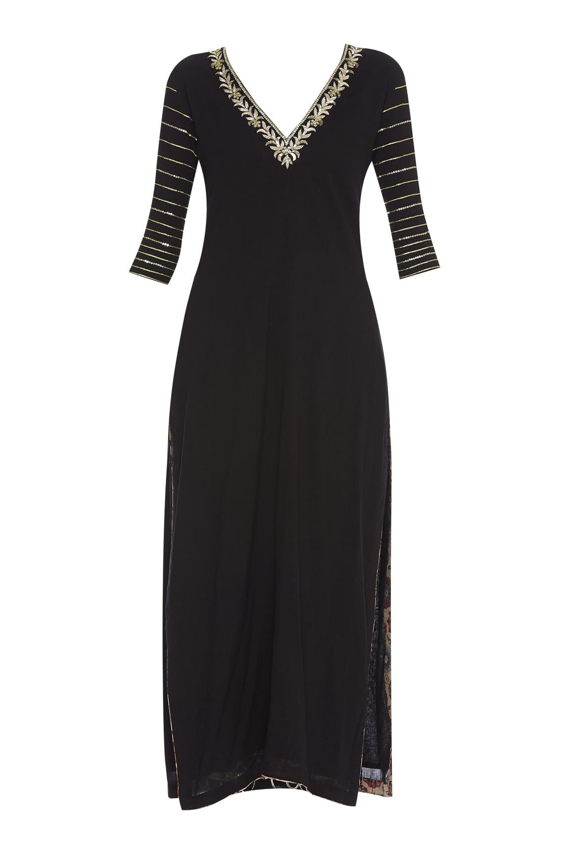 Black Gota And Mukaish Embroidered Kurta Set