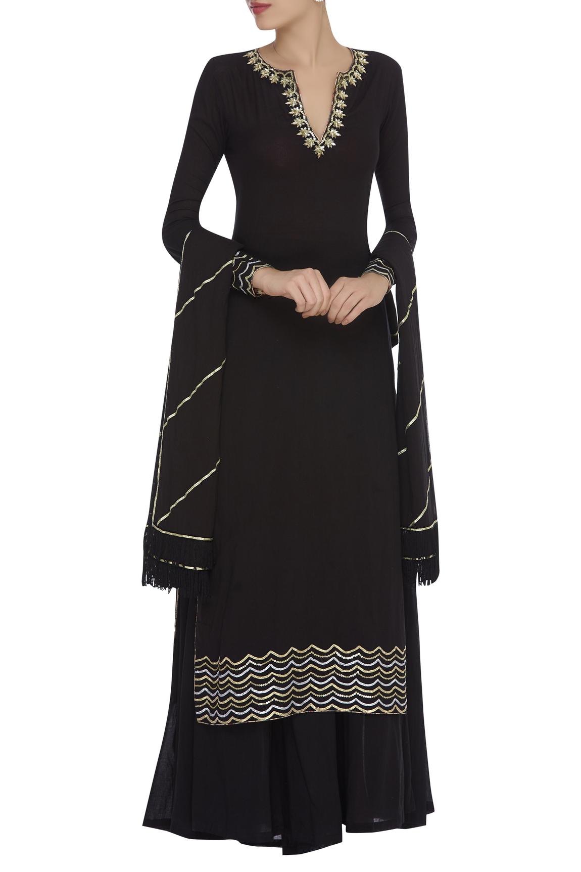 Black Gota And Zari Embroidered Kurta Set