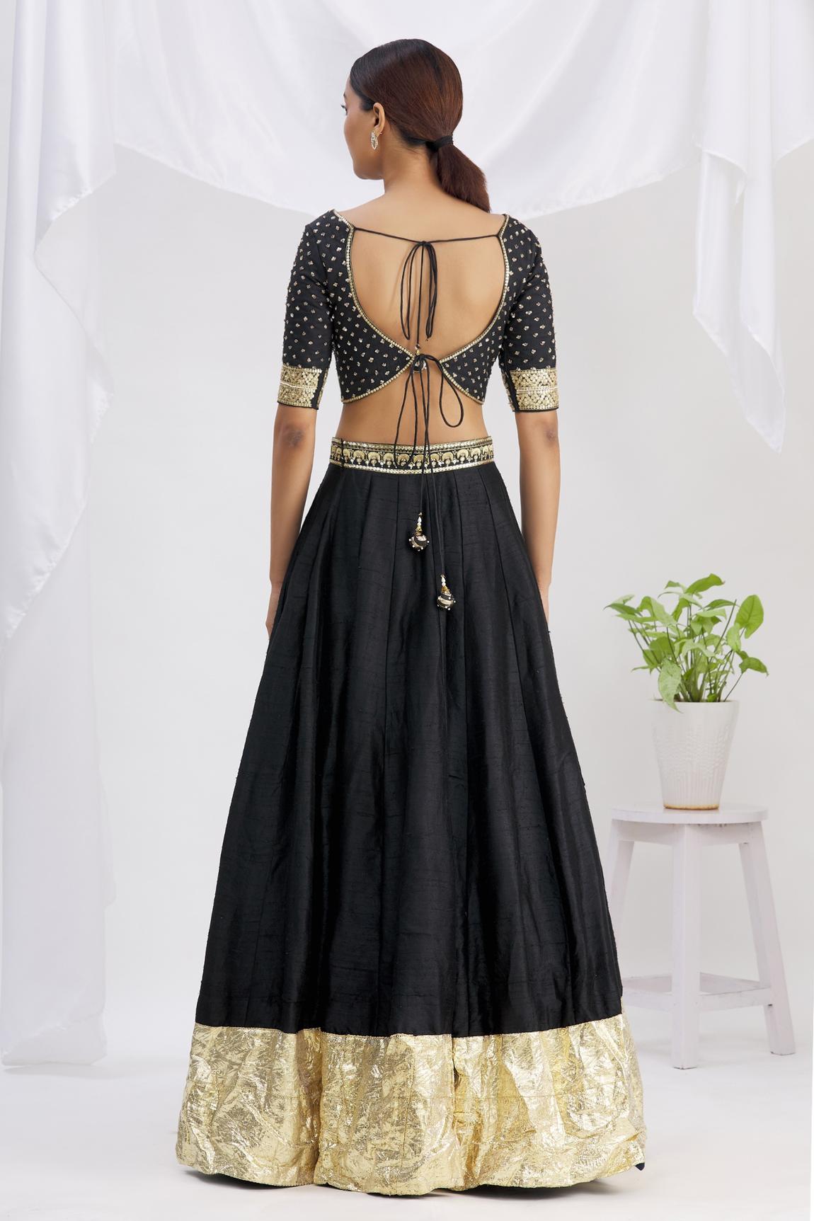 Black Raw Silk Zari Embroidered Lehenga Set