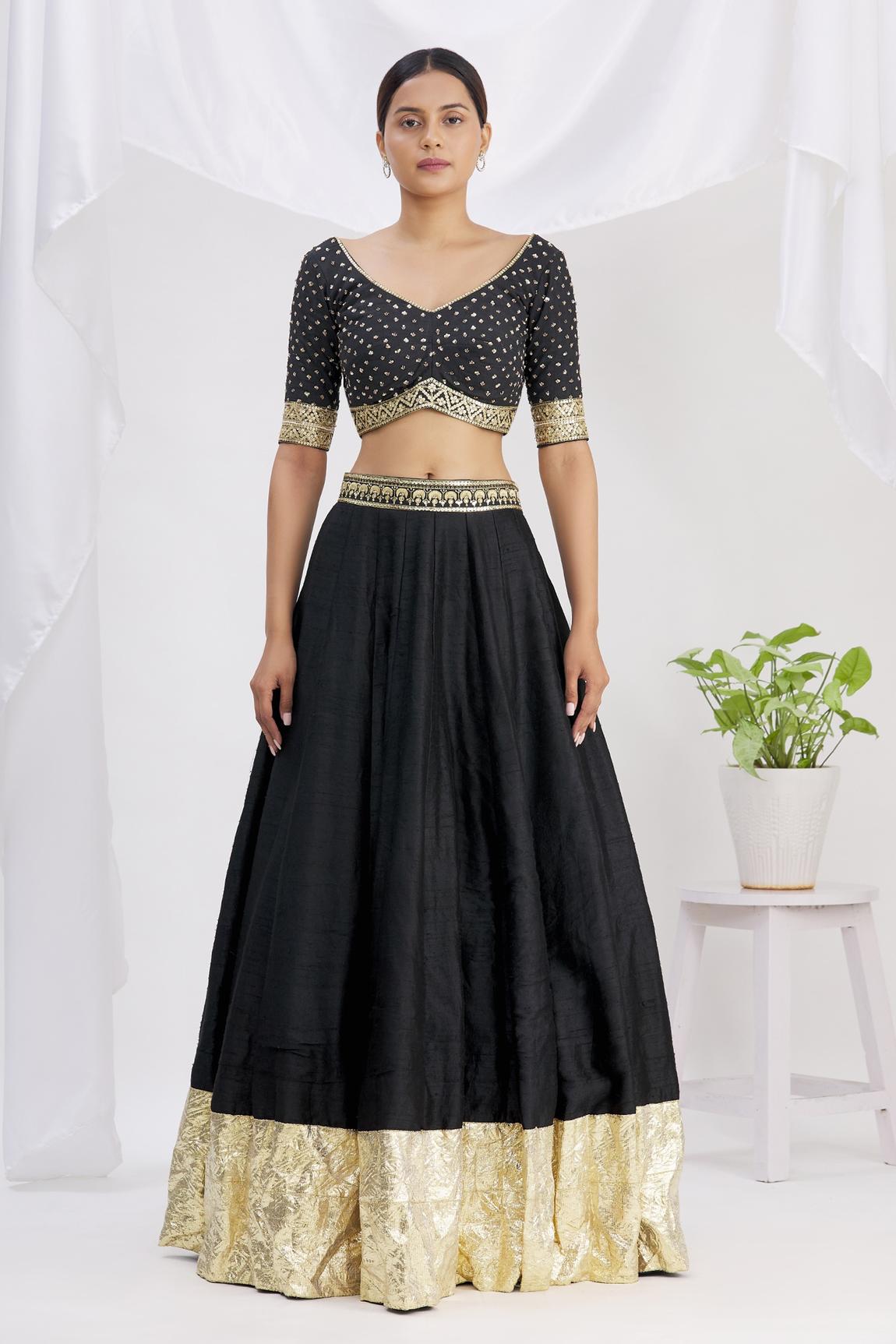 Black Raw Silk Zari Embroidered Lehenga Set