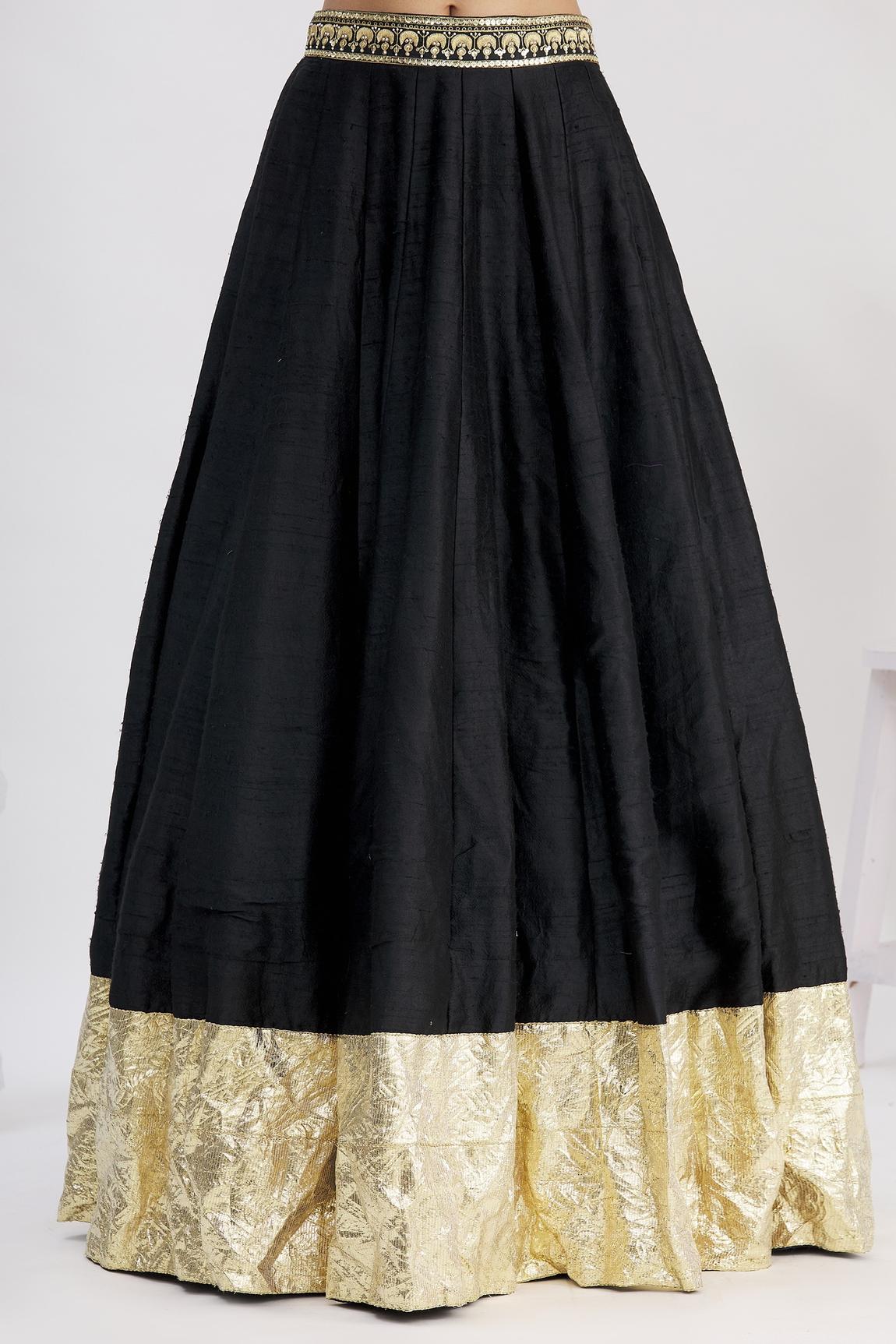 Black Raw Silk Zari Embroidered Lehenga Set