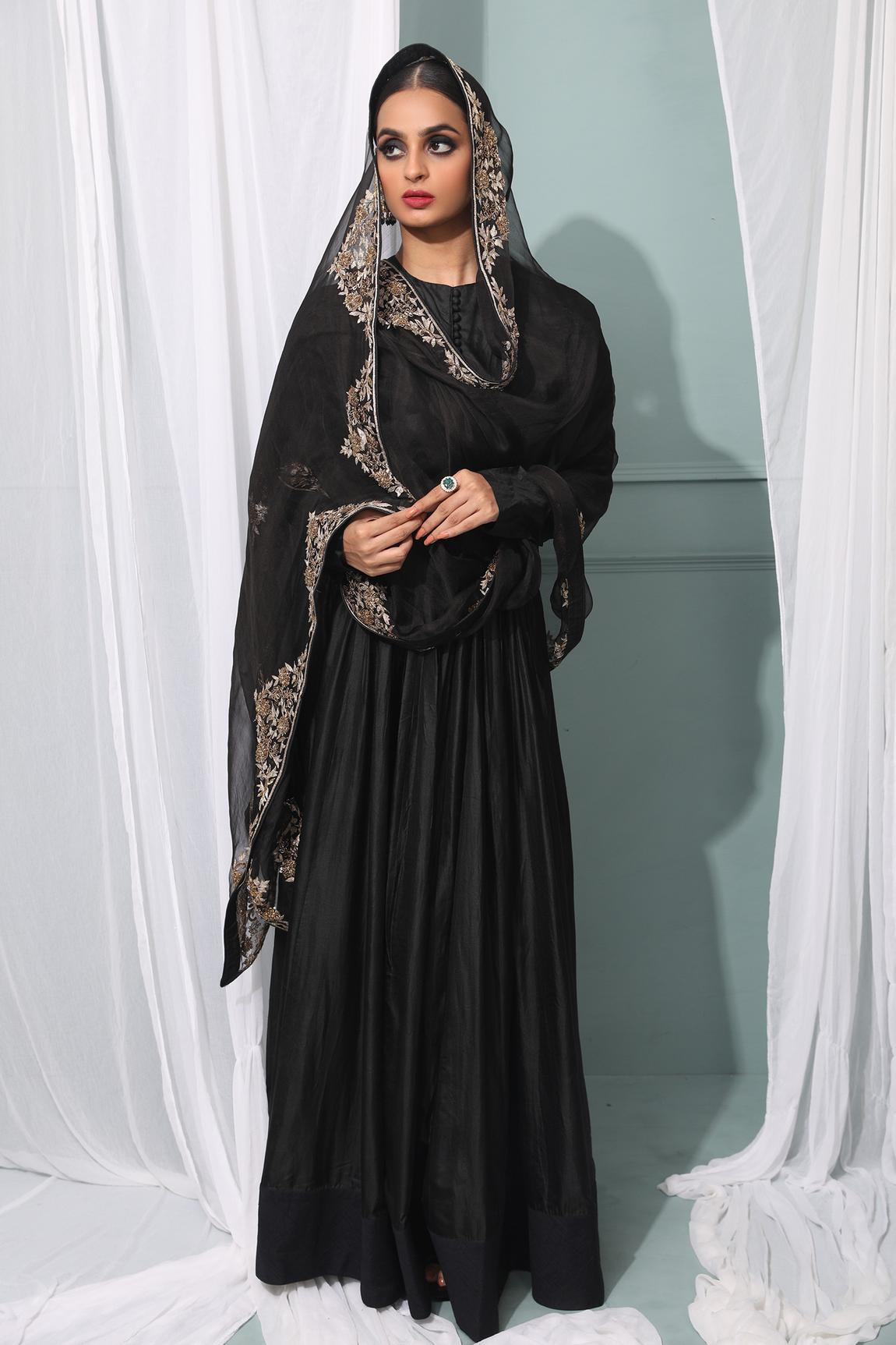 Black Silk Anarkali With Dupatta