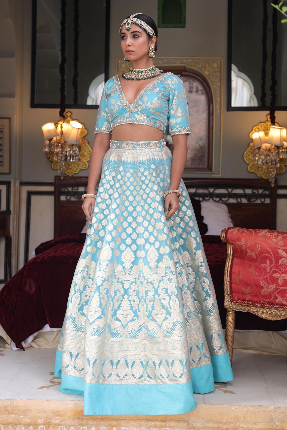 Blue Banarasi Lehenga Set