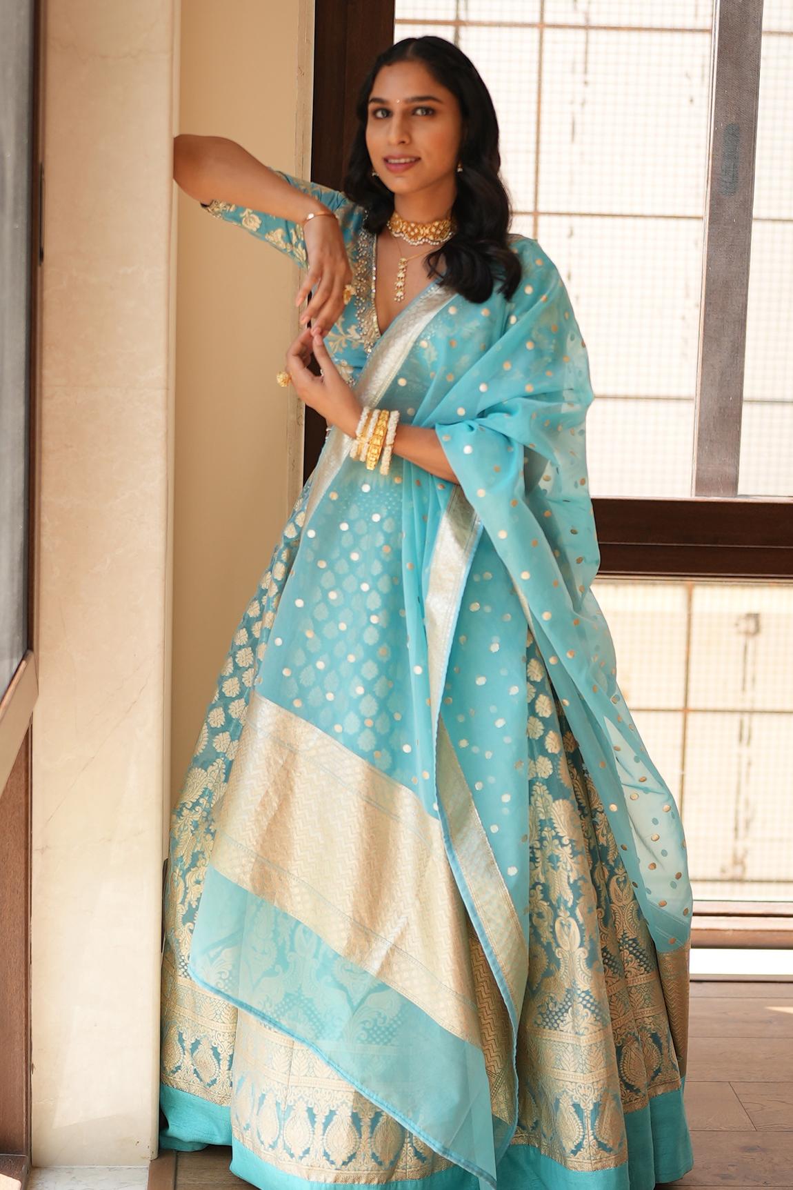 Blue Banarasi Lehenga Set