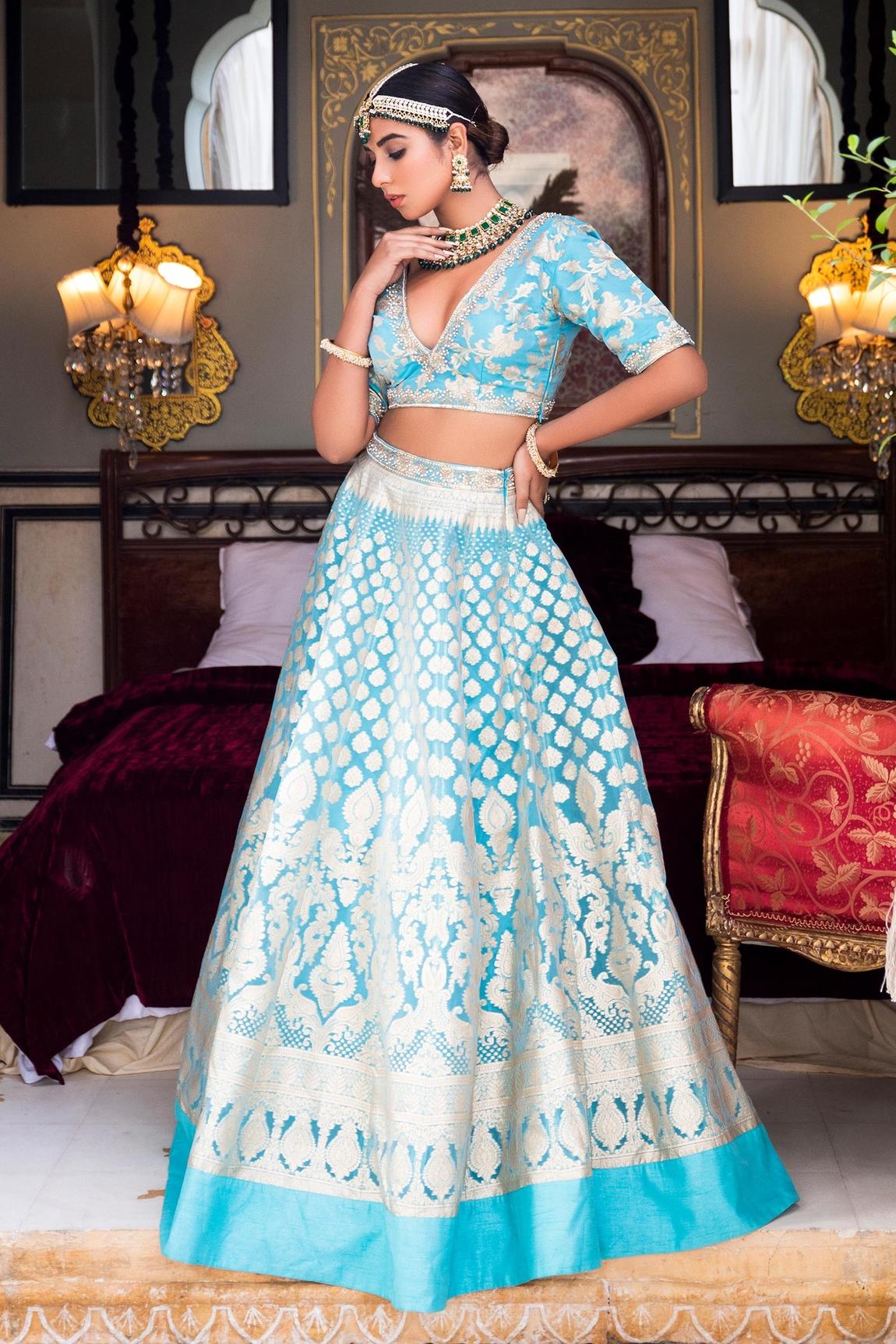 Blue Banarasi Lehenga Set