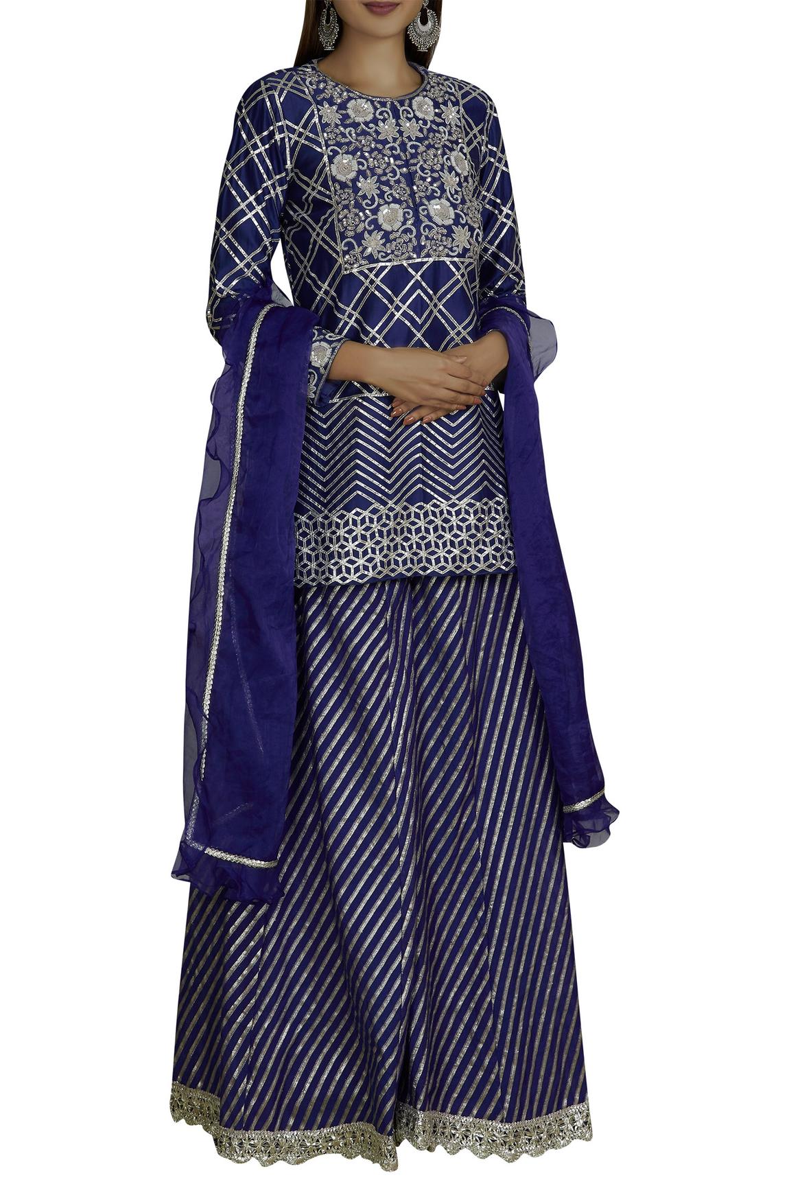 Blue Chanderi Kurta Palazzo Set