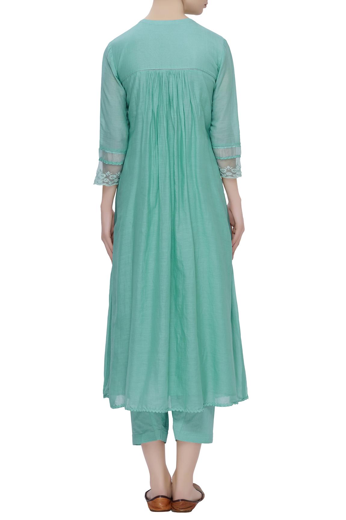 Blue Cotton Silk Embroidered Kurta Set