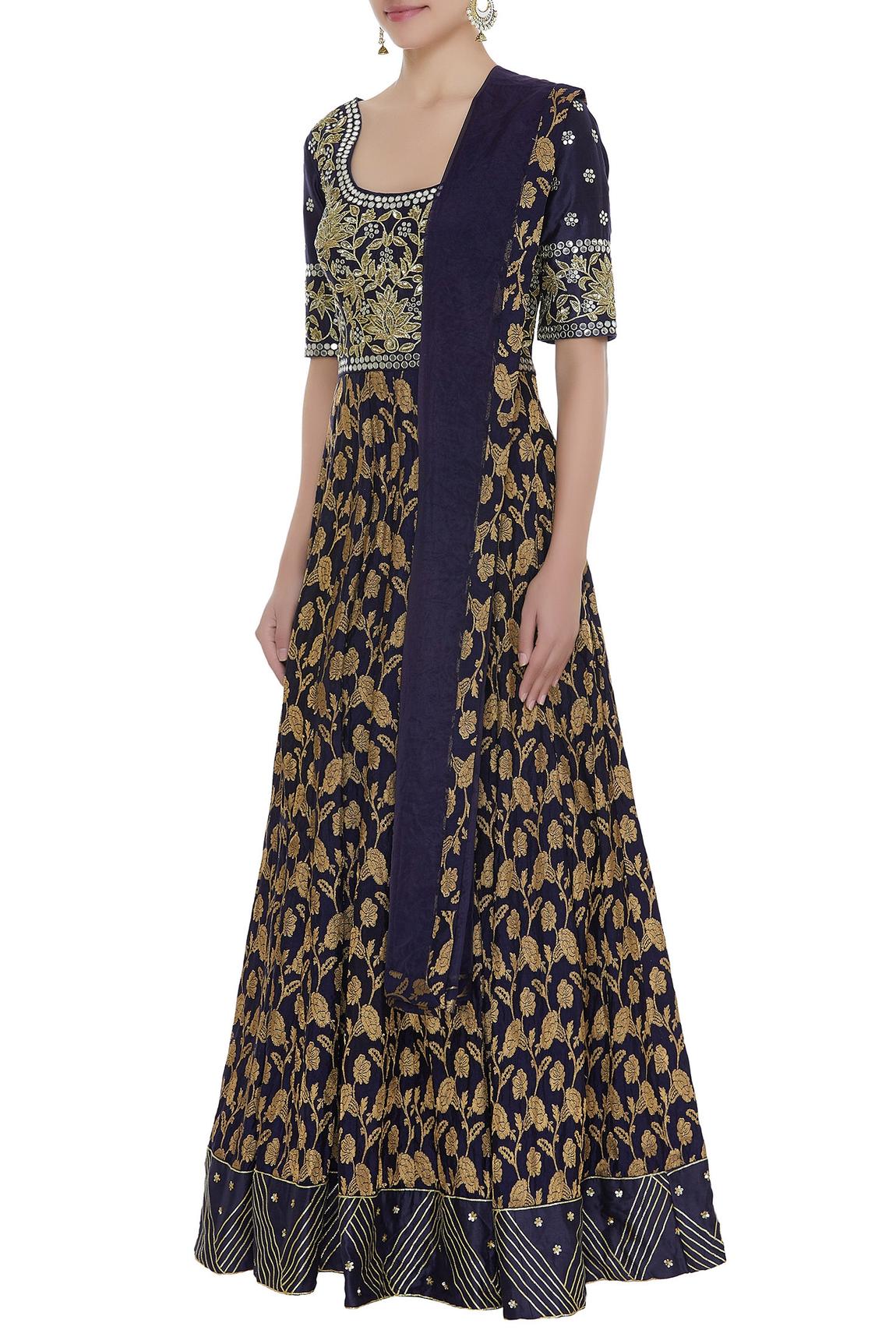 Blue Embroidered Anarkali Kurta With Dupatta