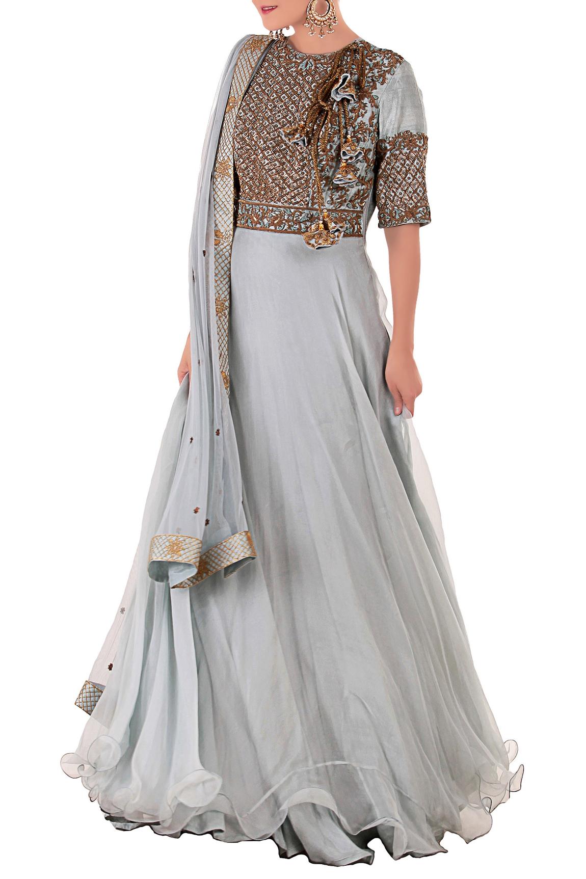 Blue Embroidered Anarkali With Dupatta