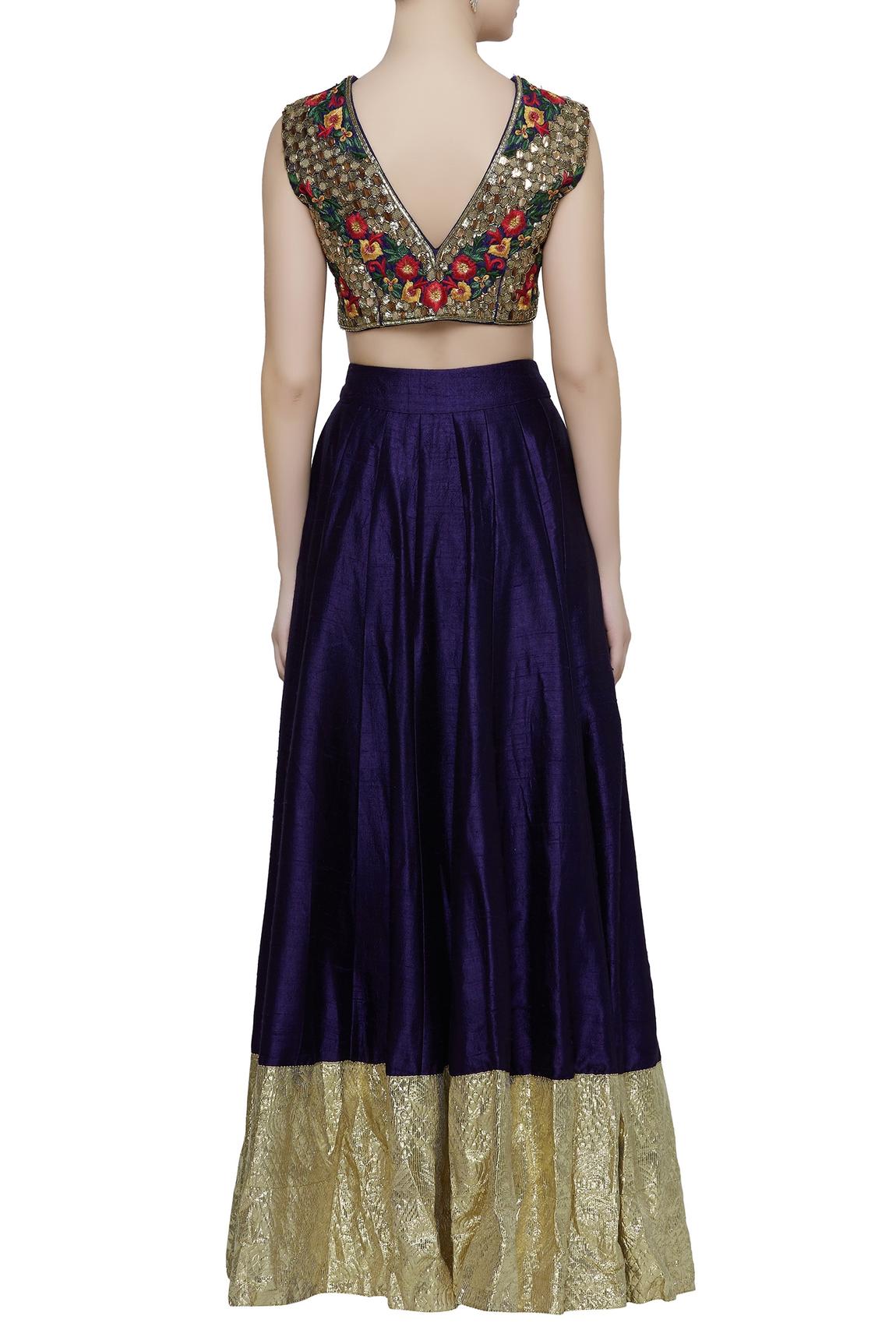 Blue Raw Silk Embroidered Lehenga Set