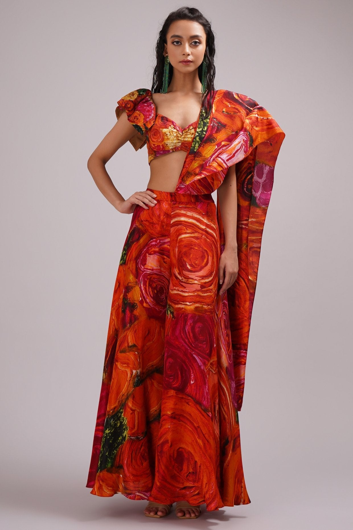 Sweetheart Neck Top/ Blouse Light Fusionbifercated Saree Set