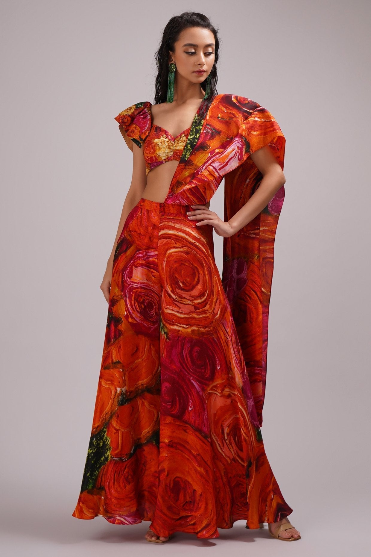 Sweetheart Neck Top/ Blouse Light Fusionbifercated Saree Set