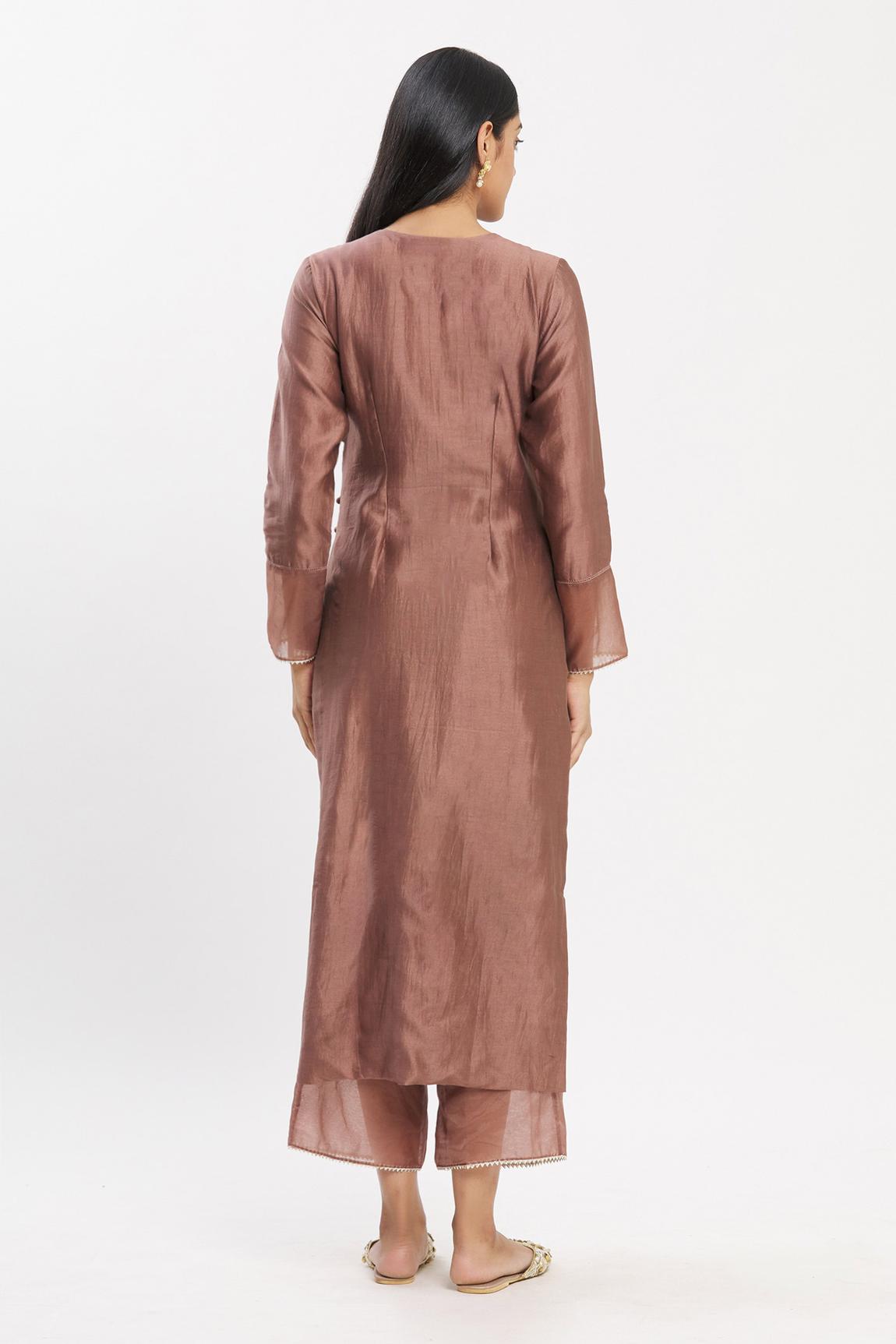 Brown Chanderi Silk Kurta Set