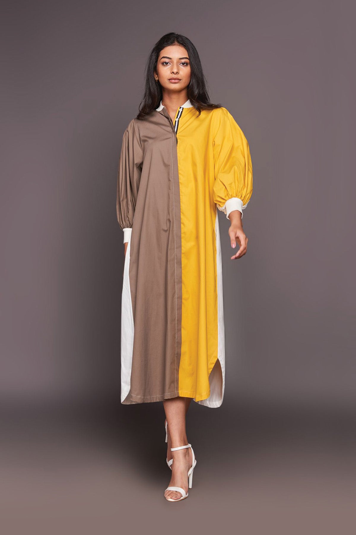White Yellow Long Shirt Dress