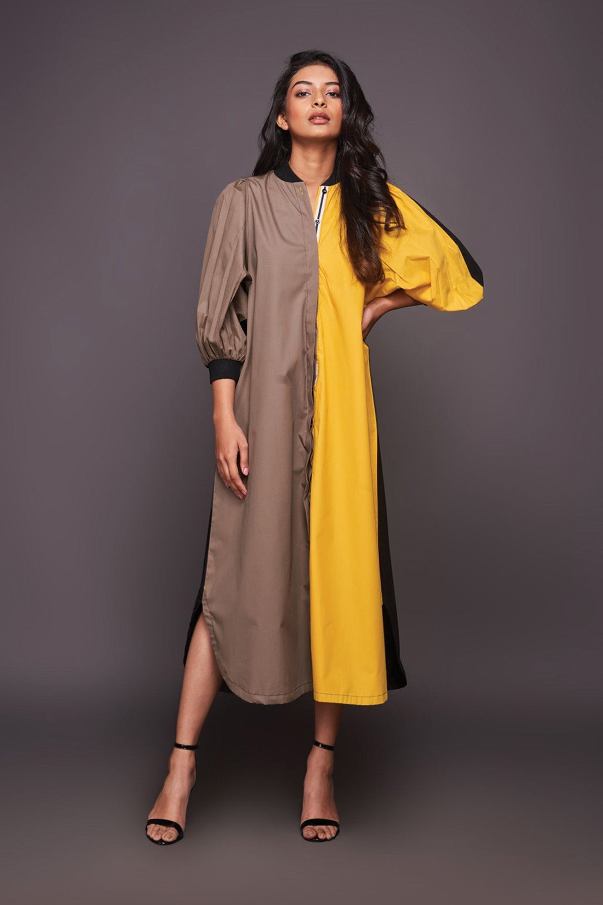 Black Yellow Long Shirt Dress