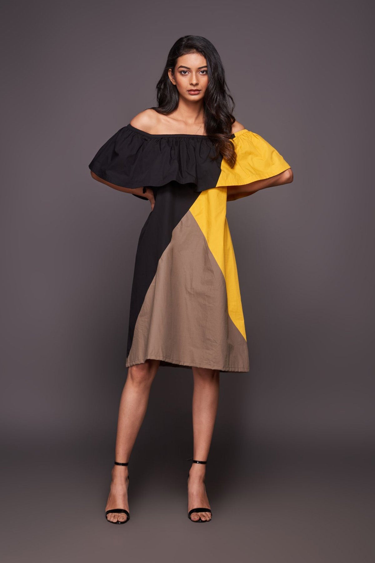 Black Yellow Off Shoulder Dress