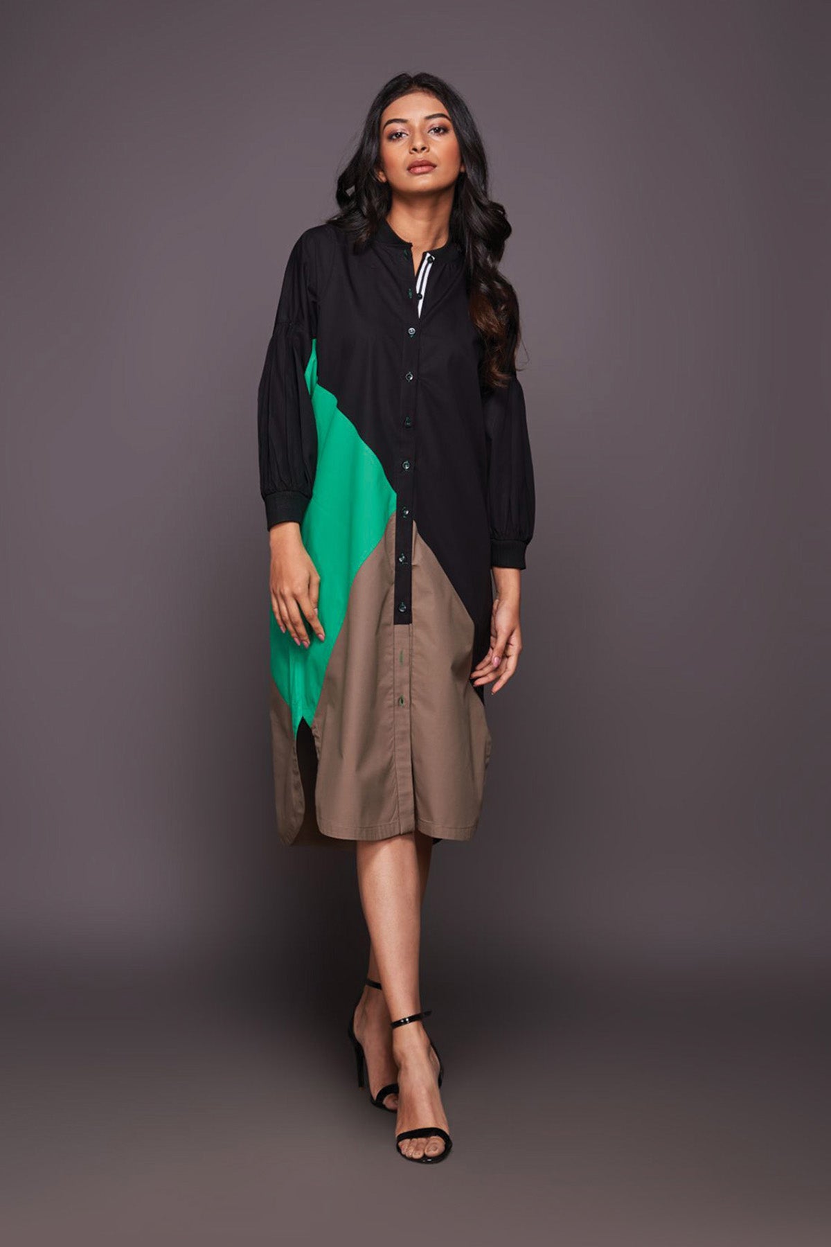 Black Green Shirt Dress