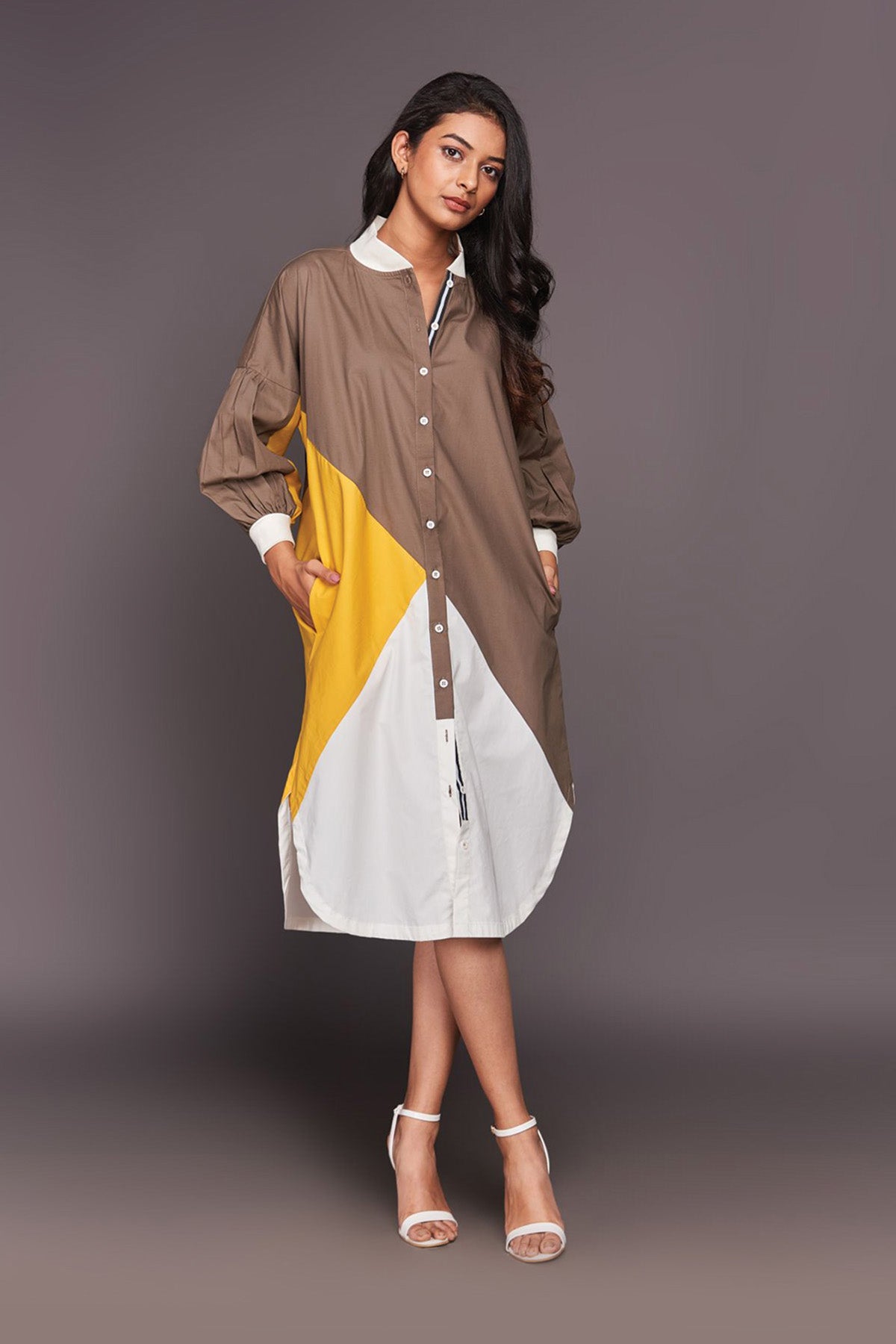 White Yellow Shirt Dress
