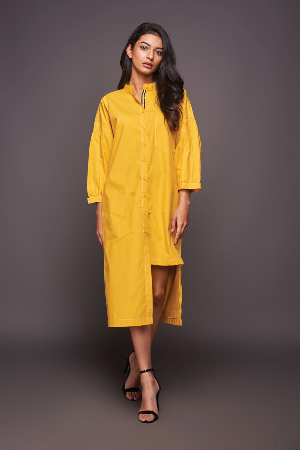 Yellow Asymmetric Shirt Dress