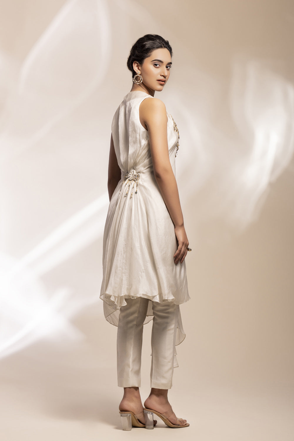 Elegant Draped Chiffon Shirt With Good Motifs - Auraya Fashion 