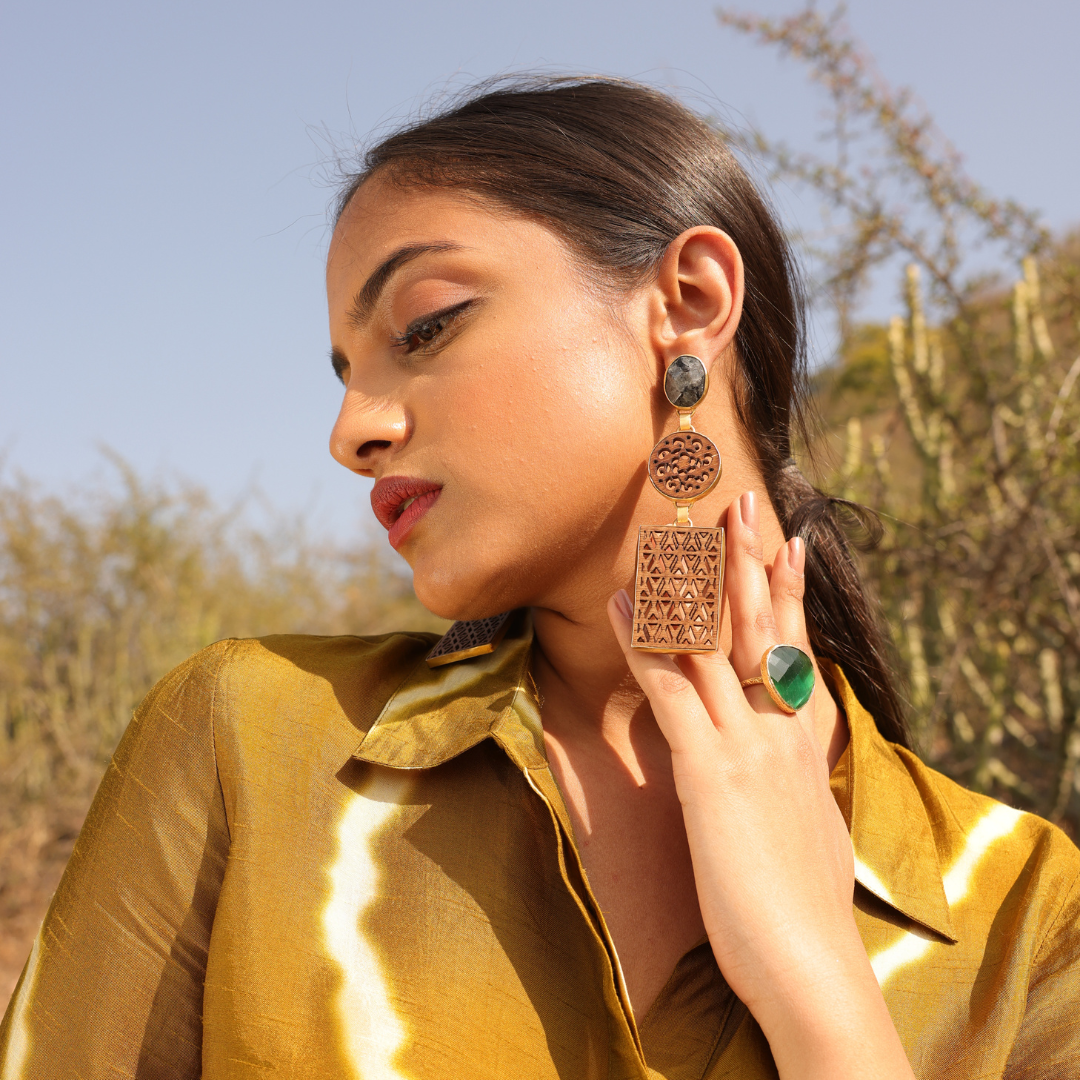 CARVED WOODEN BLOCK EARRINGS