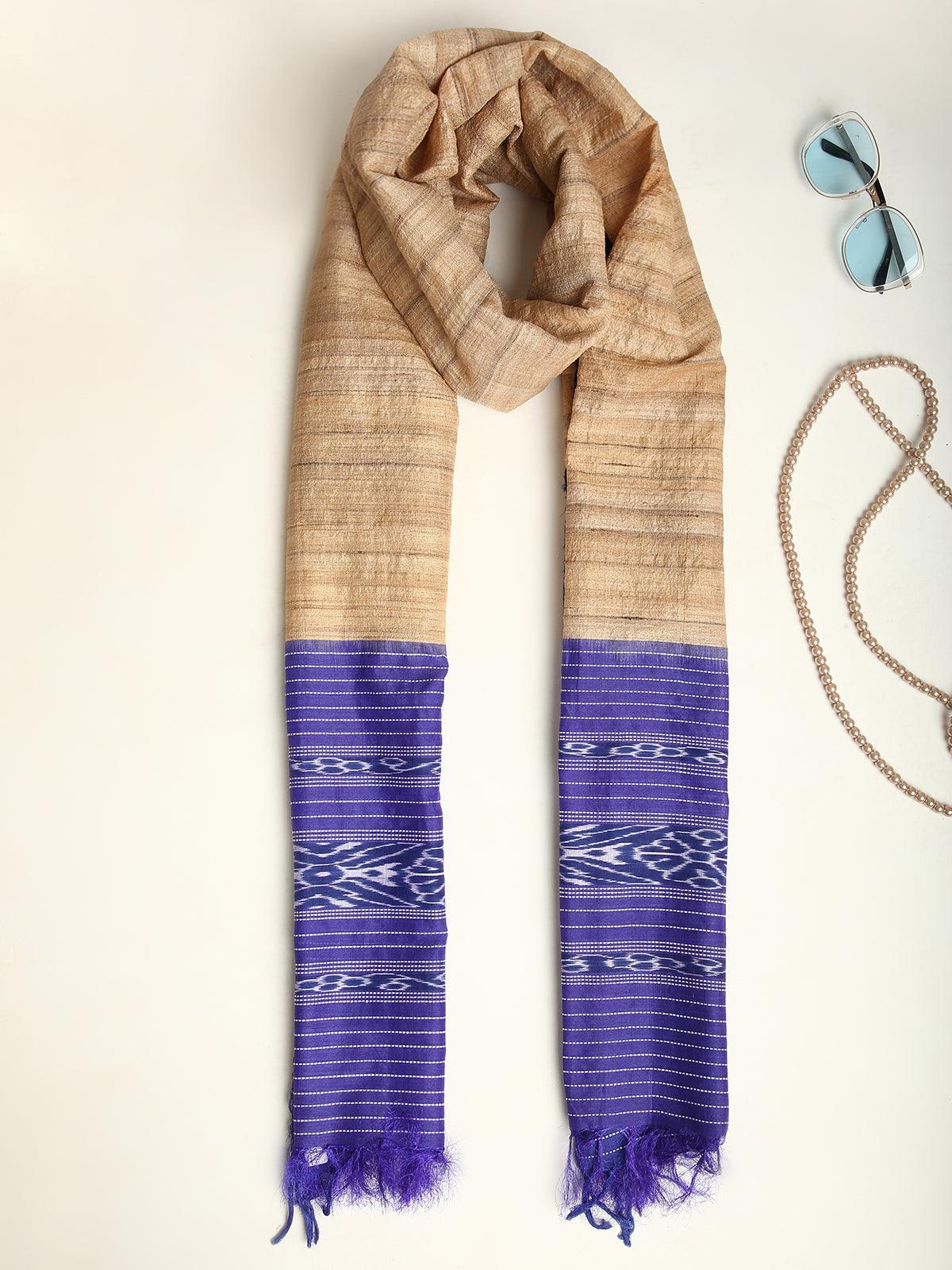 Purple Handwoven Pure Tussar and Ghicha Silk Stole - trueBrowns