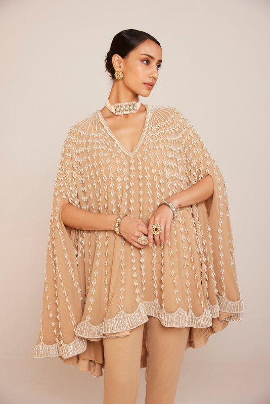 Image of Beige assymetrical cape set