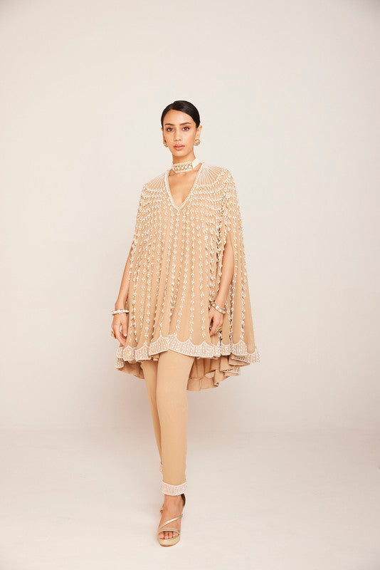 Image of Beige assymetrical cape set