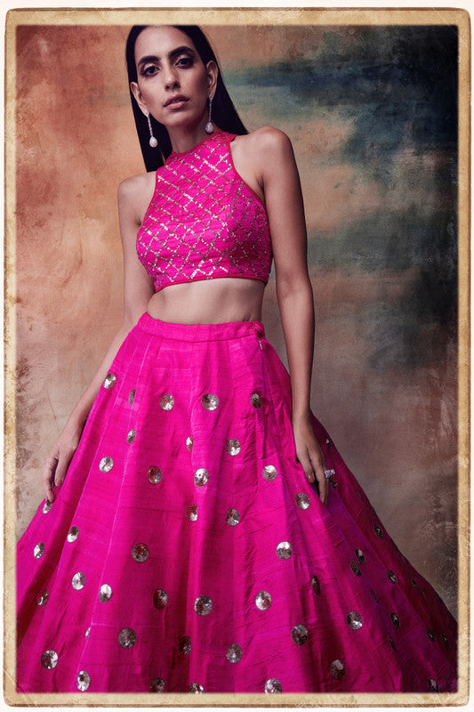 Image of Hot pink crop top skirt set