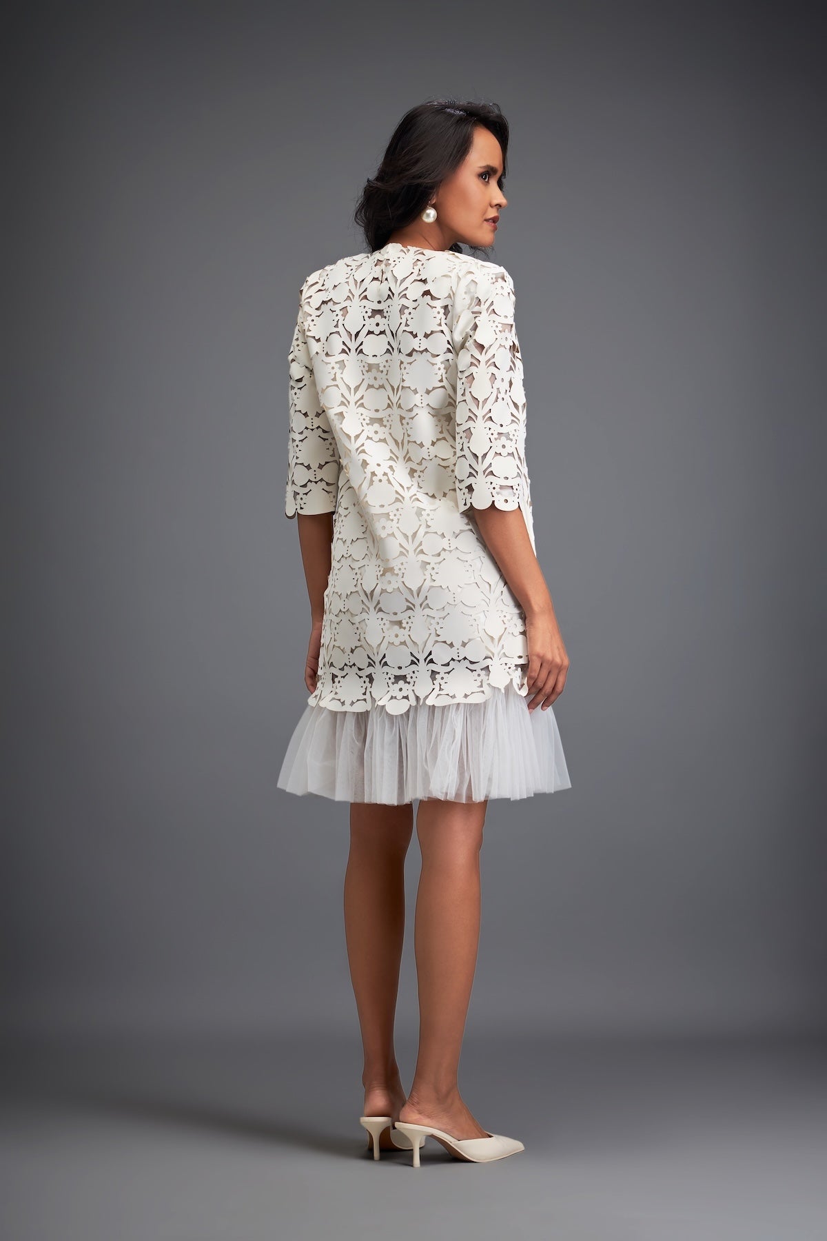 Floral-Cut Velvet Shift Dress with Sheer Hemline