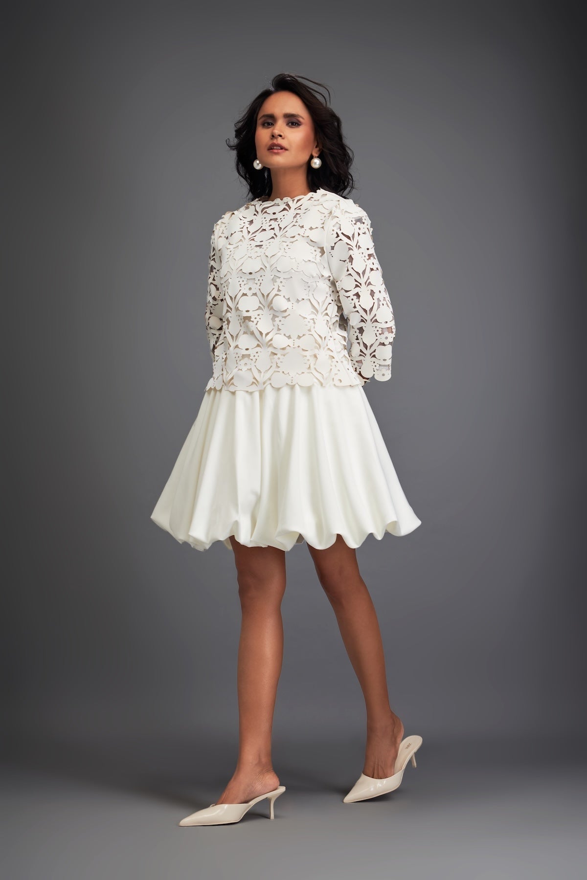 Floral-Cut Velvet Bubble Dress with Voluminous Bottom