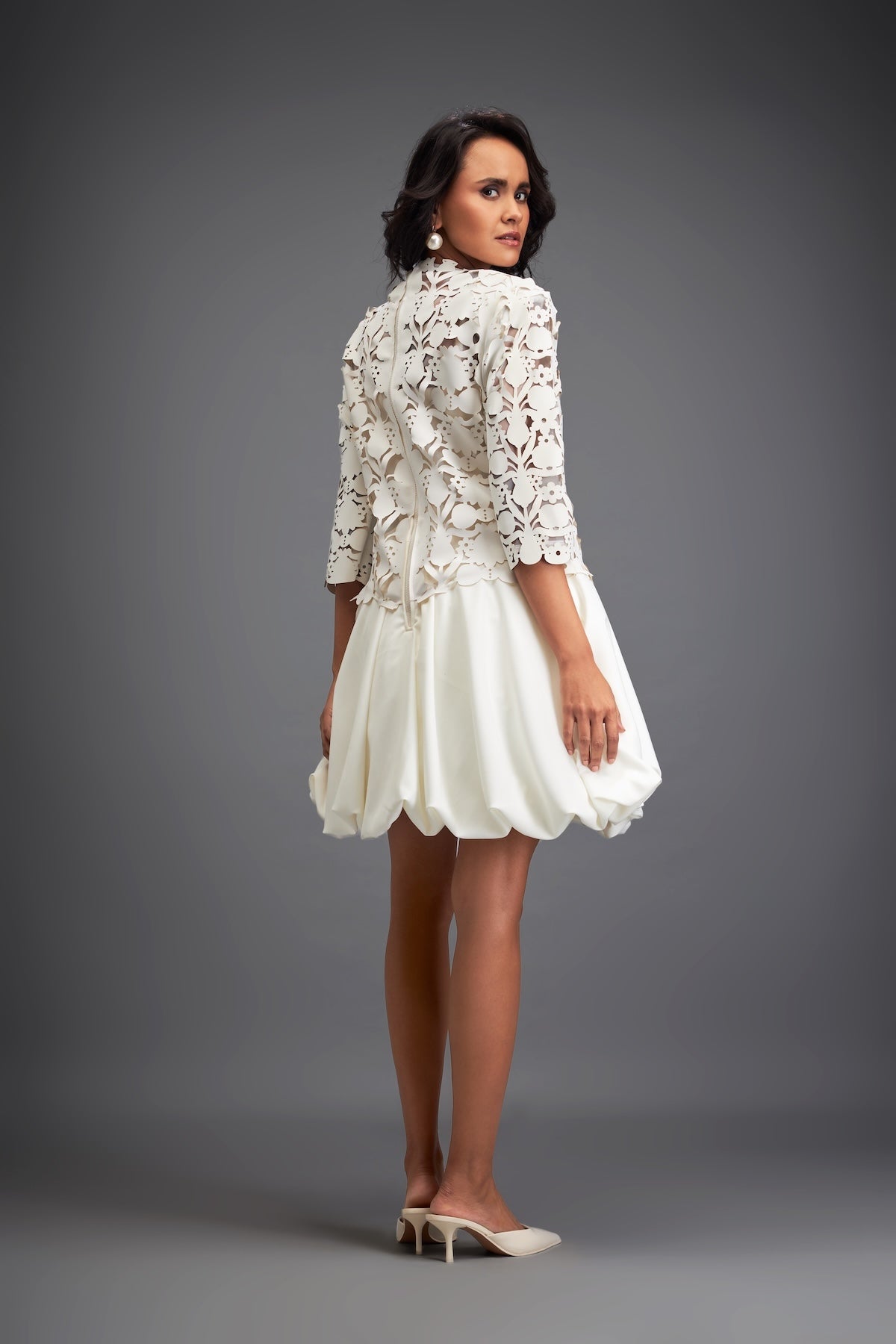 Floral-Cut Velvet Bubble Dress with Voluminous Bottom